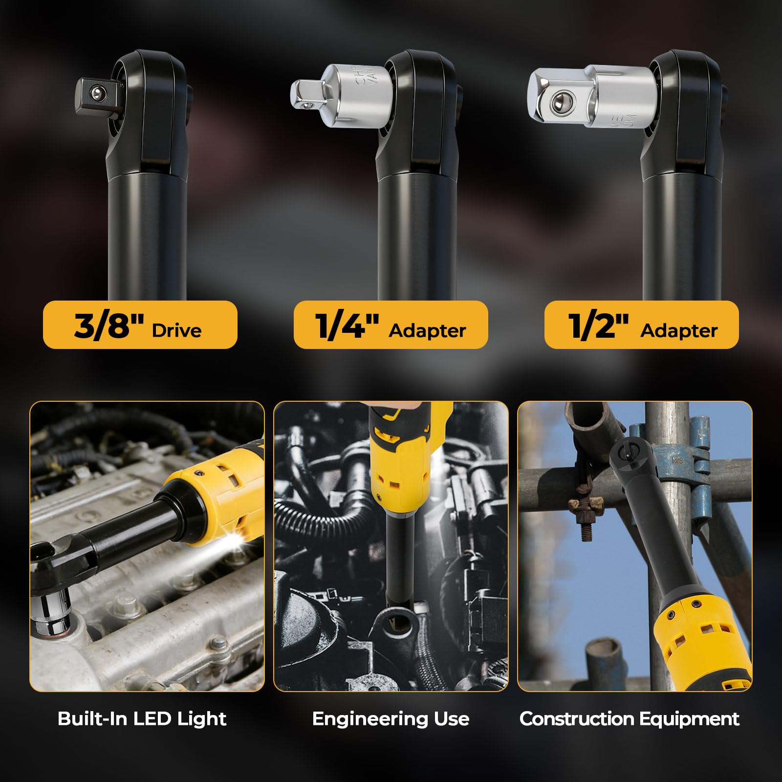 Llave de carraca con batería para Dewalt 18 V 20 V, 3/8 pulgadas sin escobillas, accionamiento eléctrico extendido de 16 cm de largo, llave de carraca con luz LED, 300 rpm, 80 Nm (sin batería)