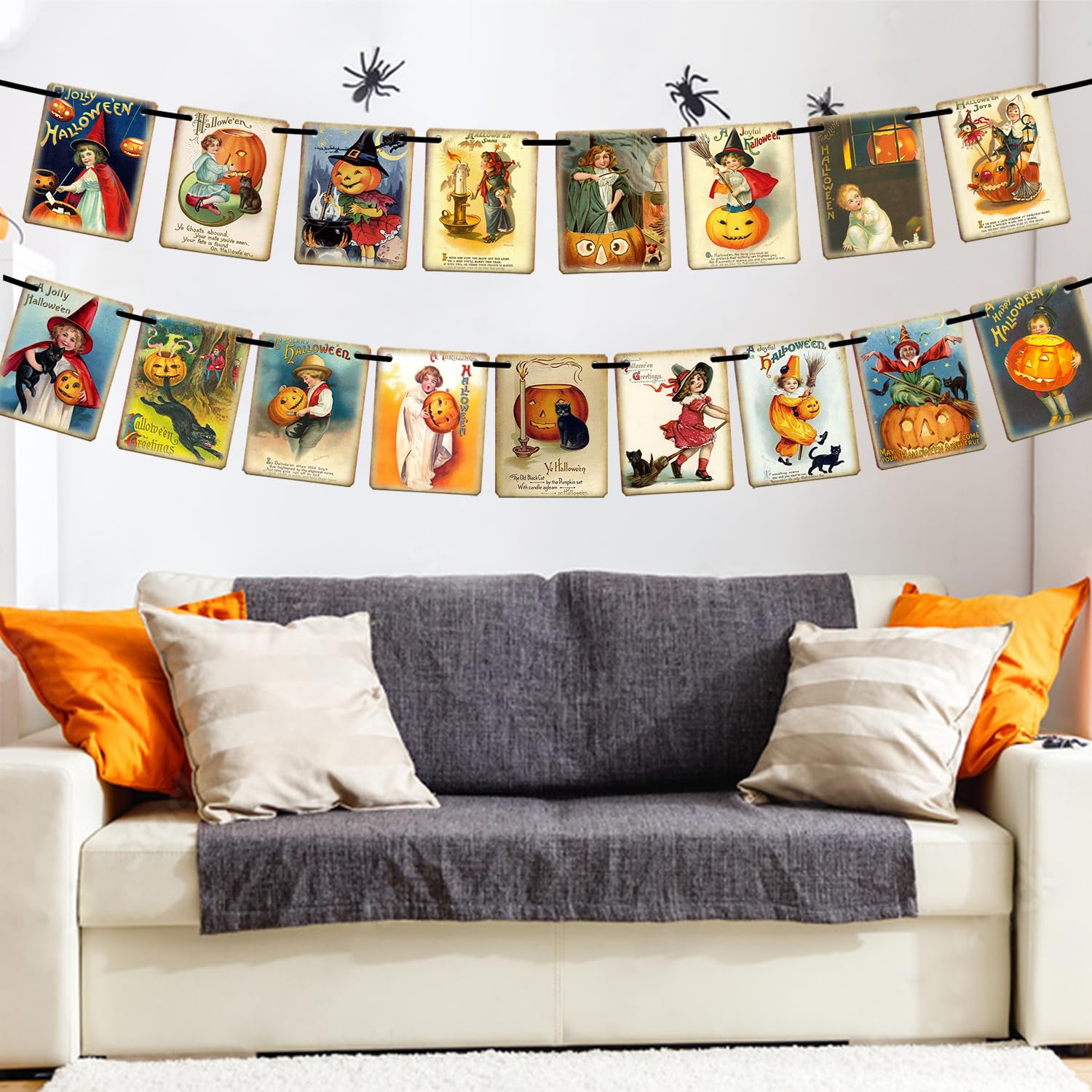 Vintage Halloween Banner - 17-teilige Kürbis Wimpelkette | Deko Für Party, Zuhause & Büro