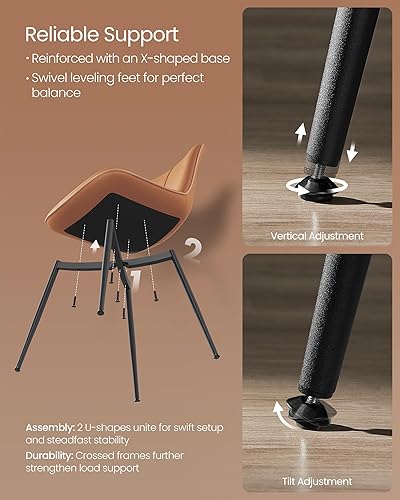 Miniatura 8 de VASAGLE Juego de 2 sillas de comedor de cuero, cómodo asiento tapizado con patas de metal y patas niveladoras giratorias, respaldo curvado, silla de