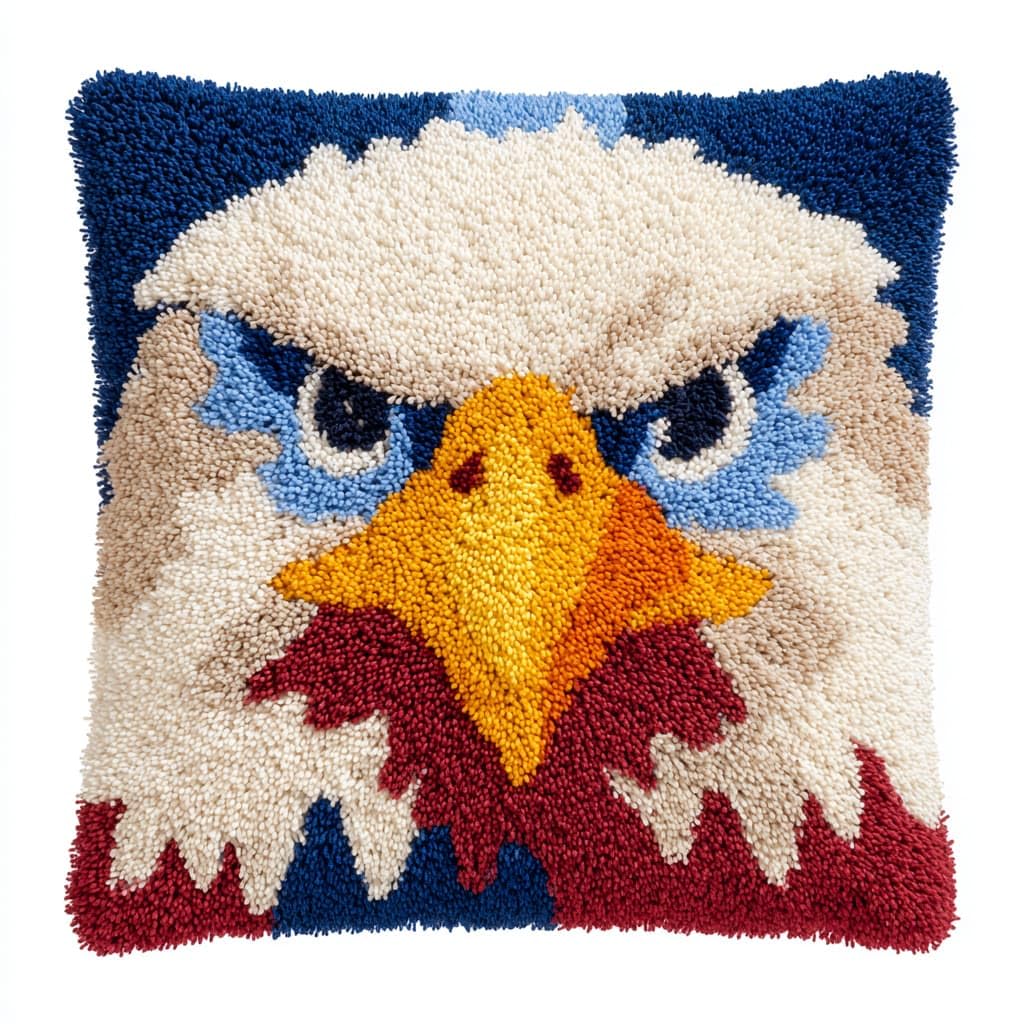 Taxpy DIY Latch Hook Pillow Cover Kits, Animal Eagle Stamped Handamade Pillowcase Crochet Yarn Hook and Latch Emboridery Throw Pillow 43x43cm