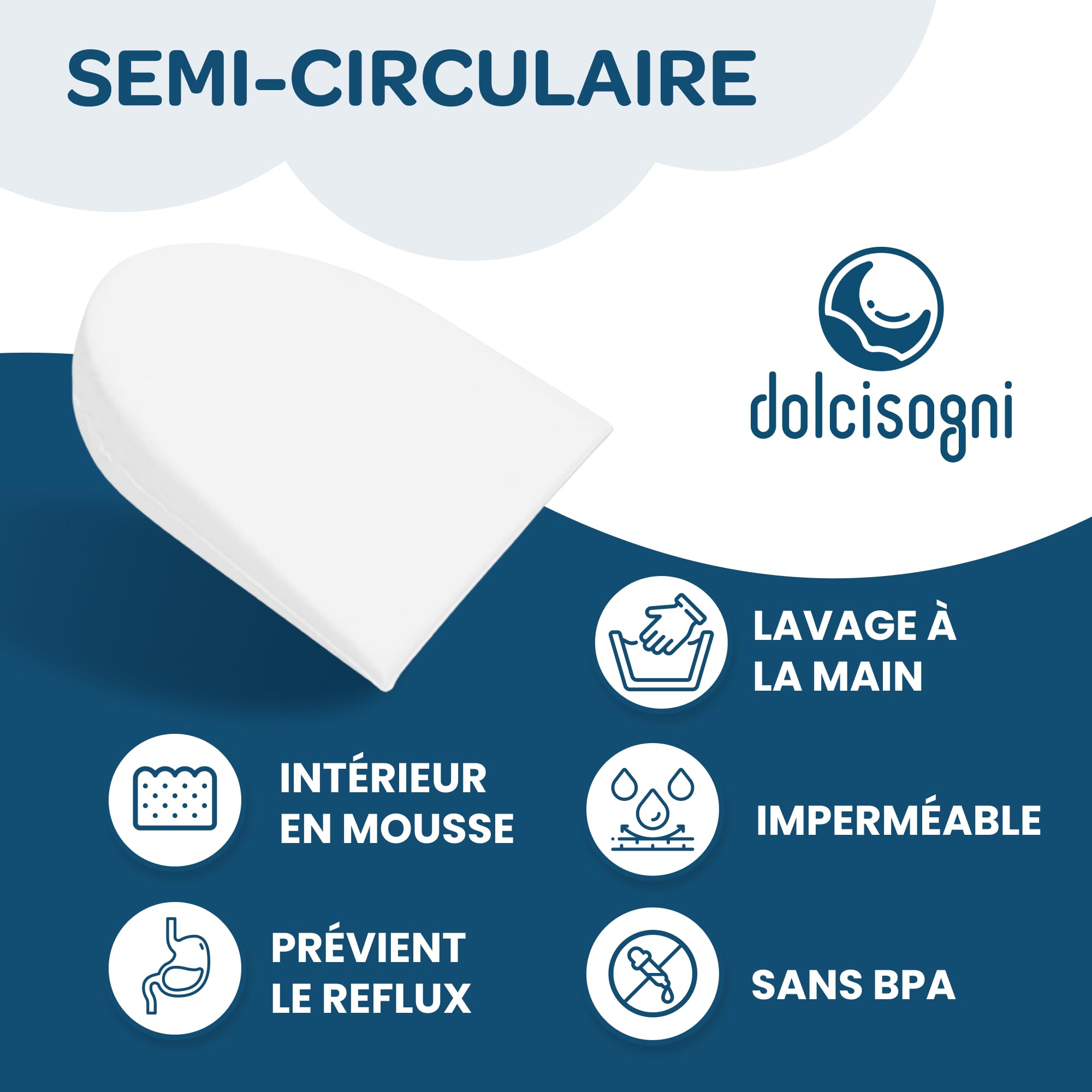 DOLCI SOGNI Coussin Anti Reflux - Oreiller Anti-Reflux 35x30x6 cm pour Reflux Gastro-Œsophagien Support Triangulaire Rehausse Matelas - Surélévateur Reflux à Partir de 2 Ans - Made in Italy