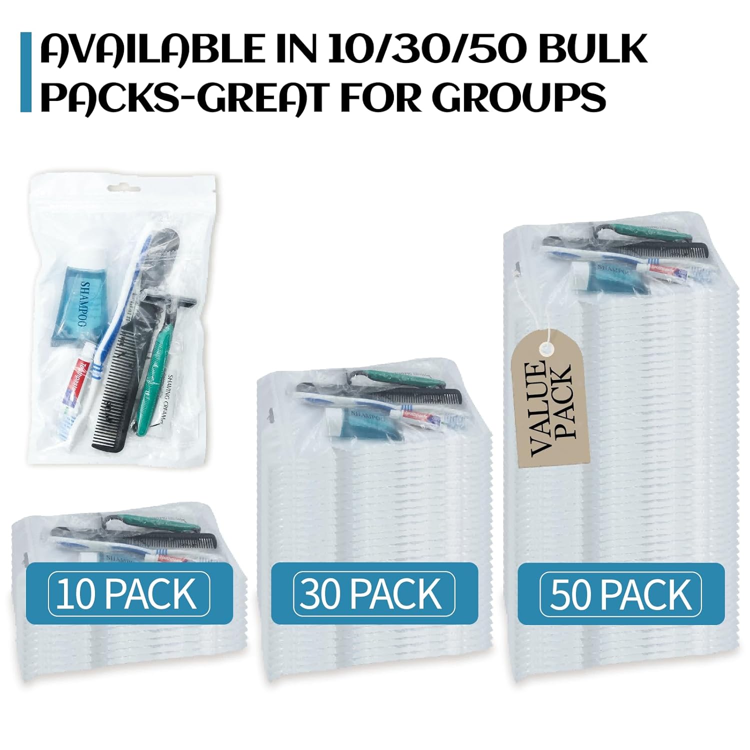 50 Pack Hygiene Kits for Homeless in Bulk, 8-in-1 Personal Toiletry Kit Individually Packed with Toothbrush, Toothpaste, Comb, Flossers,Shampoo, Soap, Razor & Shaving Cream - Image 8