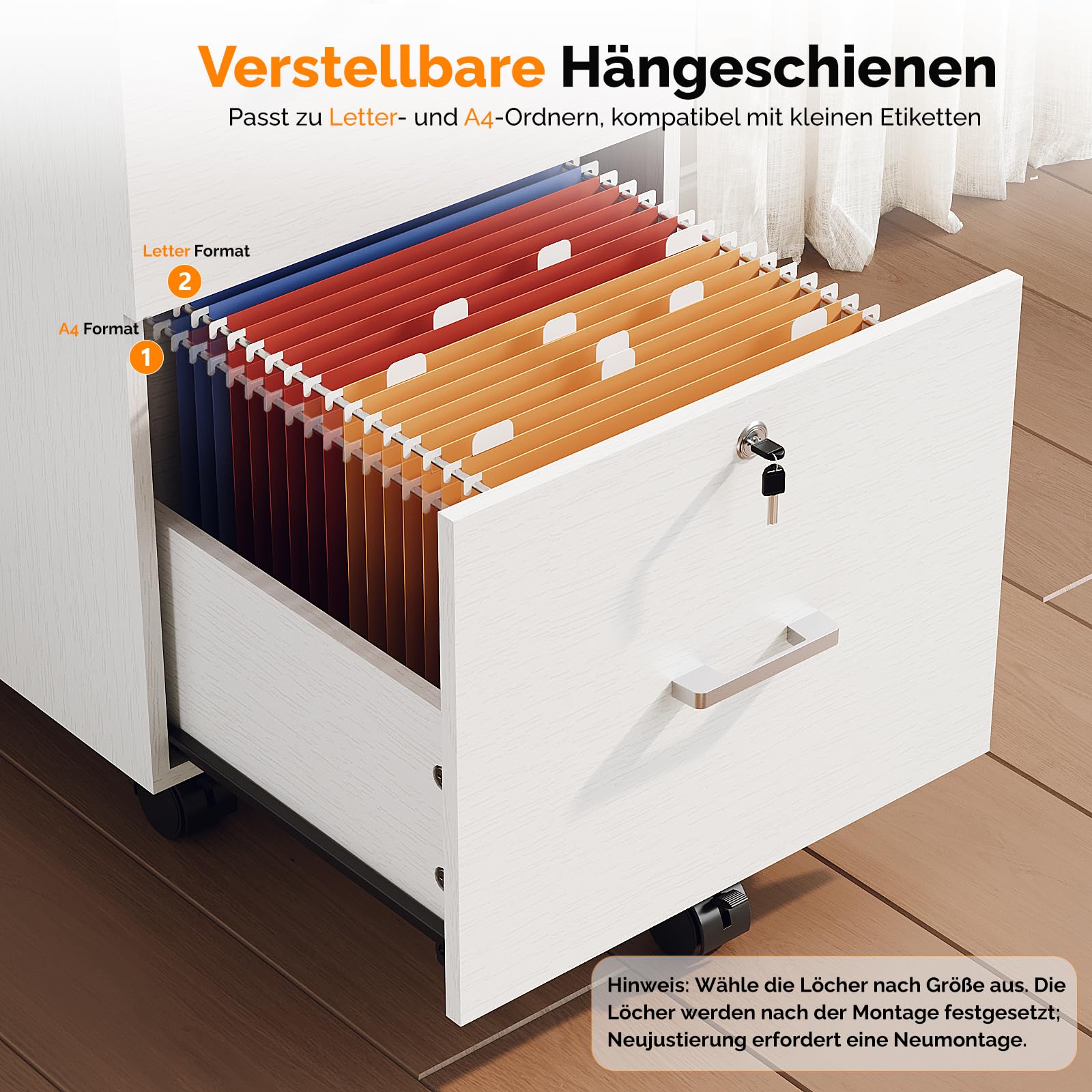 Bonnlo mobiler Aktenschrank 2 Schubladen für Büro, Homeoffice, weiß, Holz