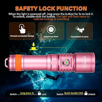 ORCATORCH D710 Dive Light, 3000 Lumens Bright Diving Flashlight, Pink