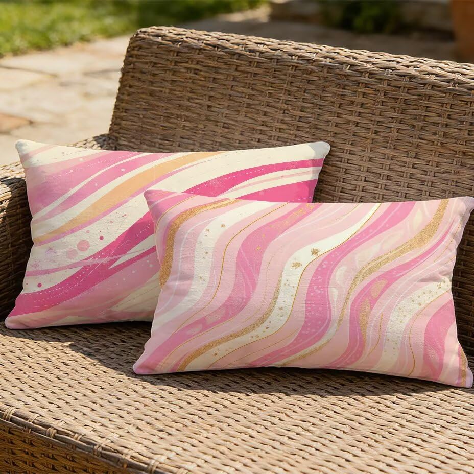 Housses de coussin décoratives pour mobilier de jardin rose 50x70 cm lot de 2 pour canapé et patio