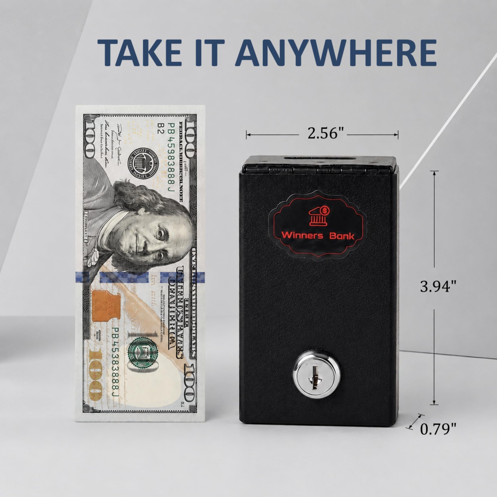 Scatola di metallo per i vincitori, cassaforte portatile e sicura, salvadanaio tascabile con chiave Go Home Money