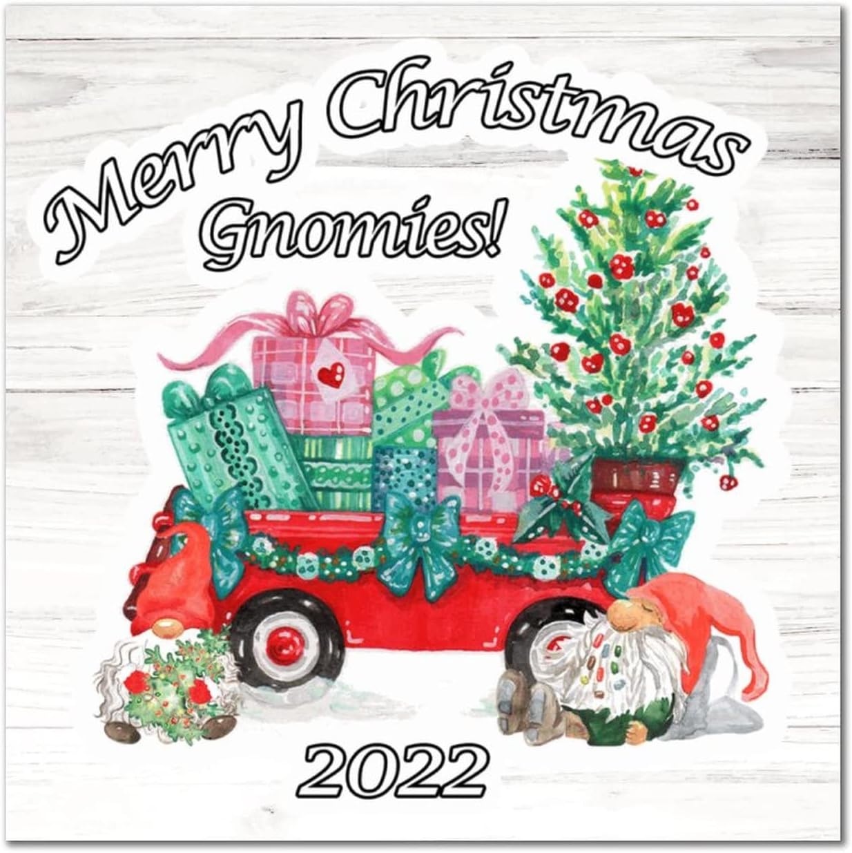 Merry Christmas Gnomies Wooden Signs Winter Red Truck Gnome Tree Wall Decor Sign Vintage Holy Night Wood Hanging Sign Decor For Home Office Kitchen Bathroom Bedroom Housewarming Gift 16x16in