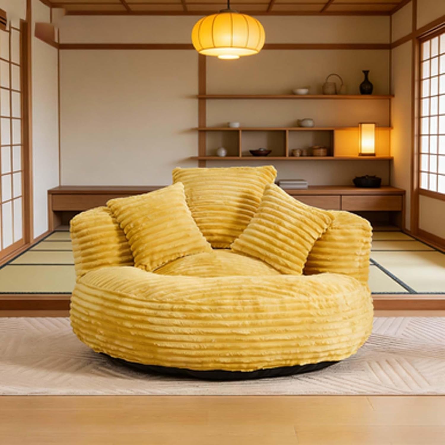 Bean Bag Large with Armrest & 3 Pillows, Oversized Extra Large Bean Bag Chair for Adults, Cozy Corduroy Lazy Sofa for Living Room Dorm Bedroom(Yellow)