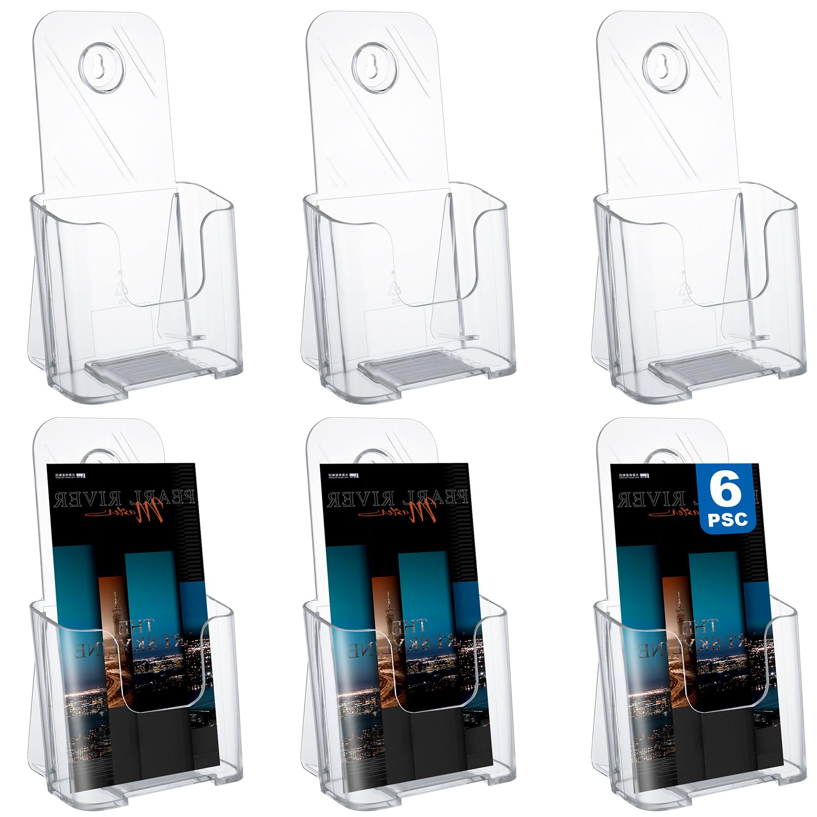 DAJAVE Lot de 6 supports pour flyers A6 en acrylique, présentoirs pour prospectus A6, supports pour flyers, supports pour brochures et prospectus, présentoir transparent pour prospectus