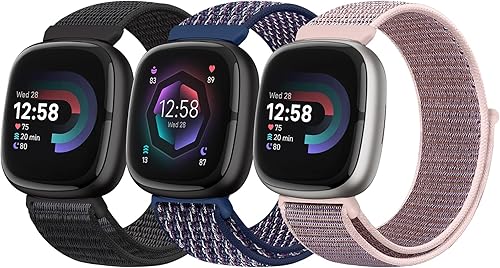 Vista 25 de Correa de nailon compatible con Fitbit Sense 2/Fitbit Sense/Fitbit Versa 4/Fitbit Versa 3 Bandas, para mujeres y hombres, correa de nailon suave