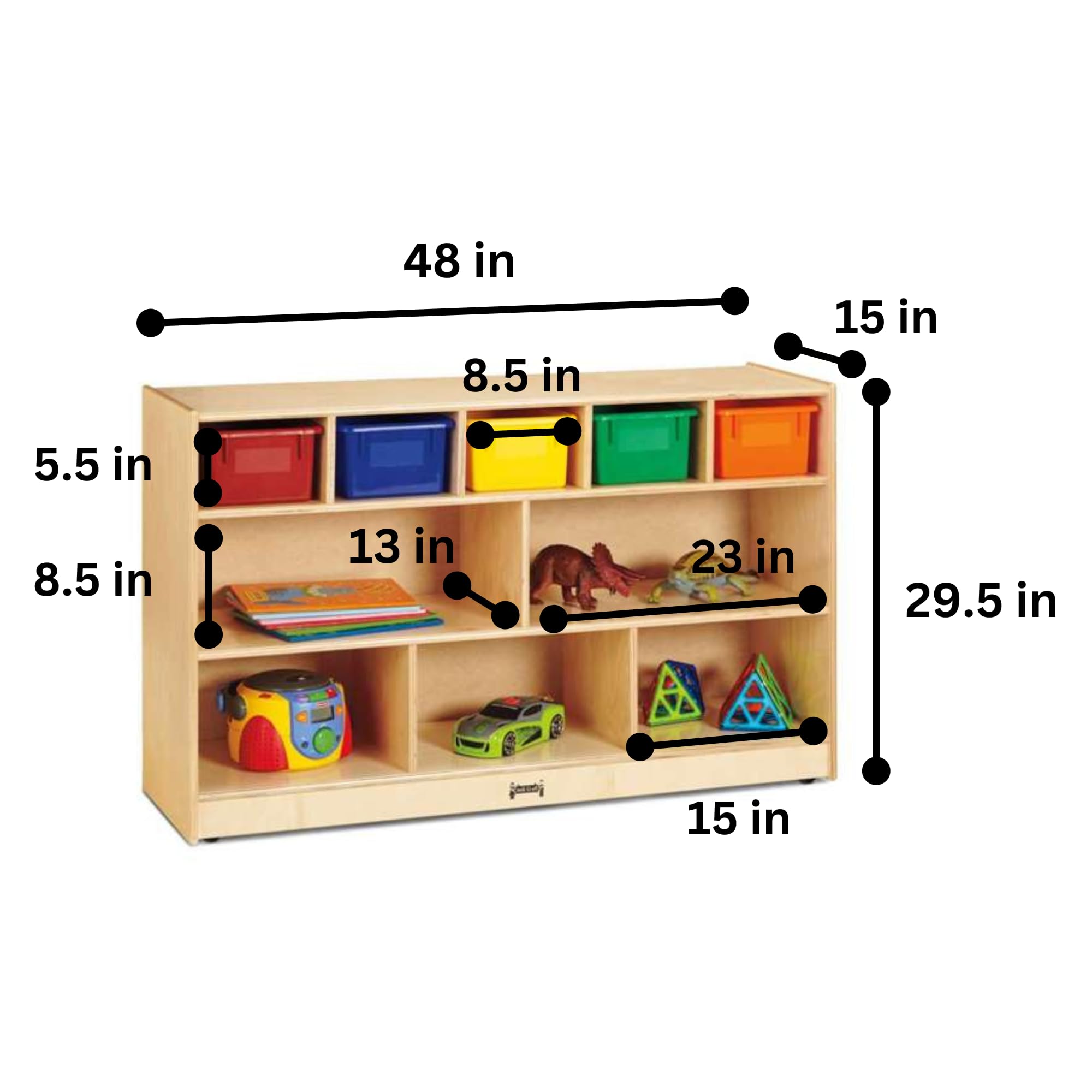 Jonti-Craft 0717JC Low Combo Mobile Storage Unit with Assorted Colored Bins