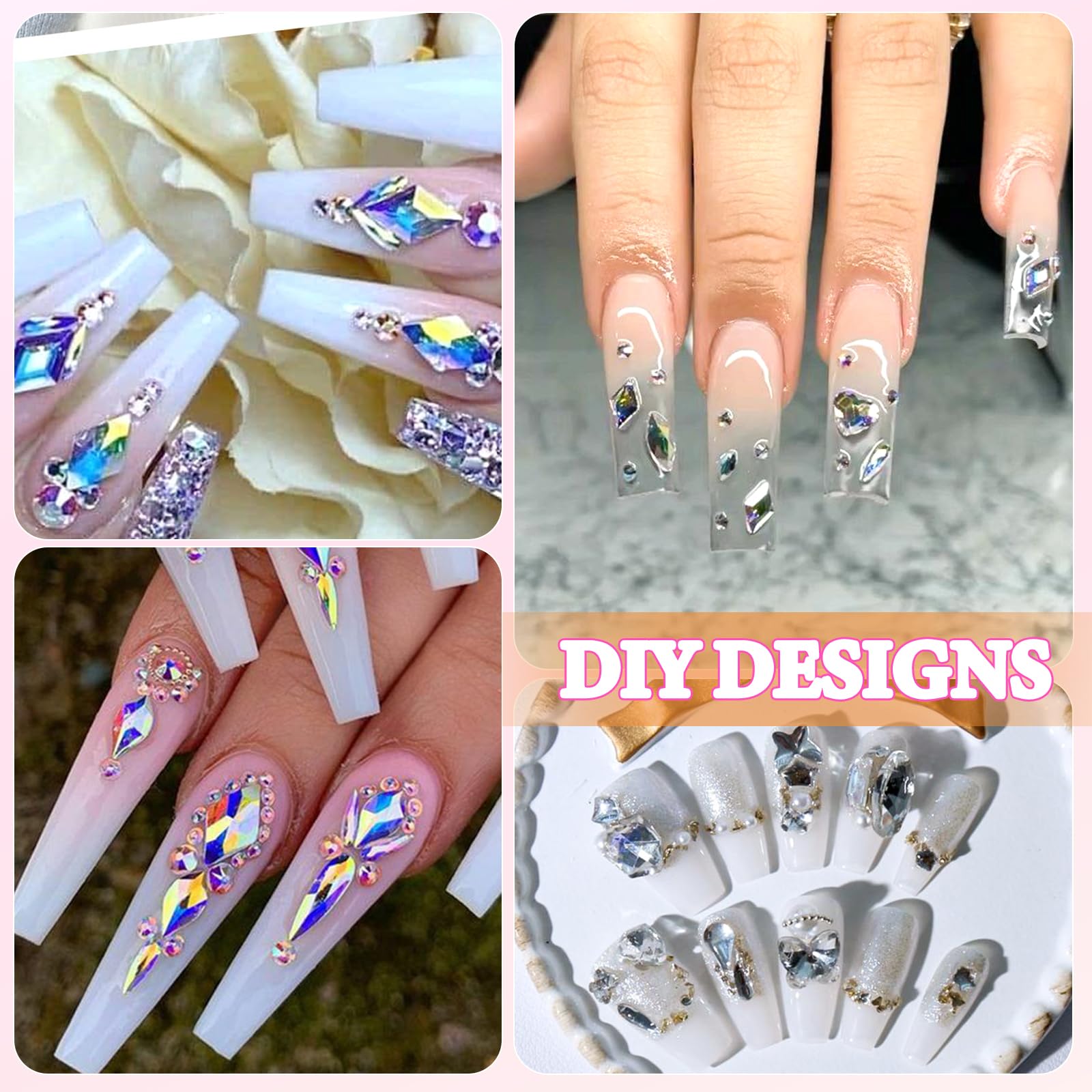 AB-Colors - Kit di strass per nail art, con retro piatto | Strass di cristallo AB con retro piatto, multi forme, diamanti per nail art, artigianato, vestiti, scarpe, gioielli