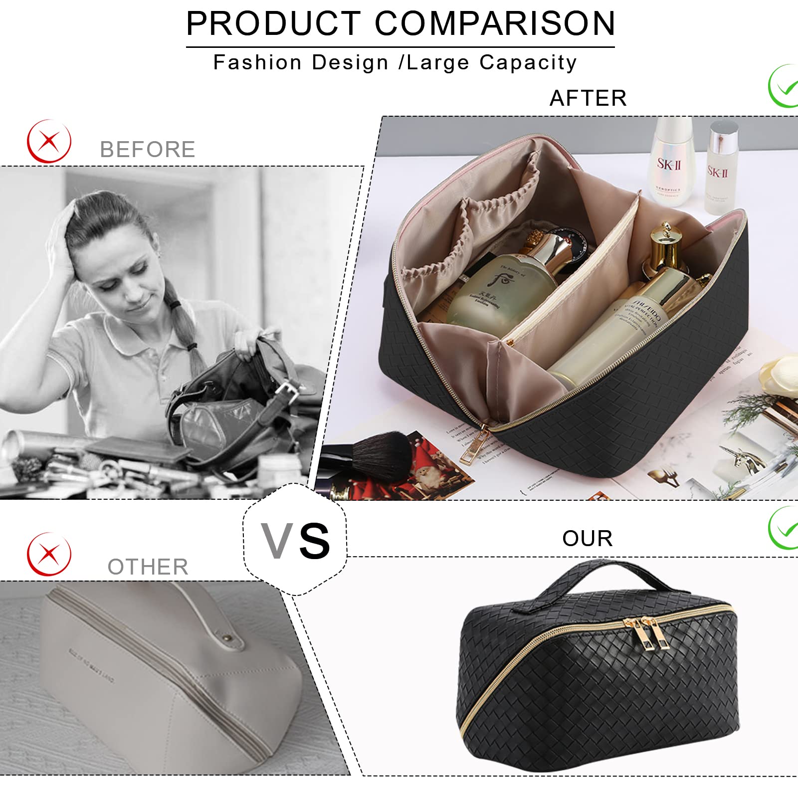 TOPALL Beauty Case da Viaggio Donna,Grande Borsa Cosmetica da Viaggio,Trousse Trucchi Donna in Aggiornata PU Pelle,Borsa Porta Trucchi da Toilette Makeup Bag Organizer