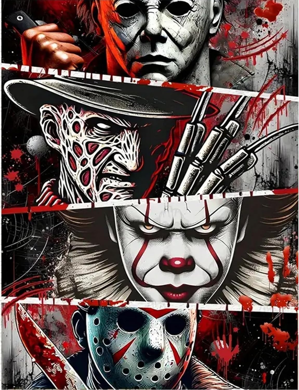 Jakener Halloween Diamond Art Kits for Adults Beginners,Horror Diamond Painting Kits for Adults,5D Full Drill DIY Diamond Dot Gem Art Kit Wall Home Decor Arts Craft 16x12 inch