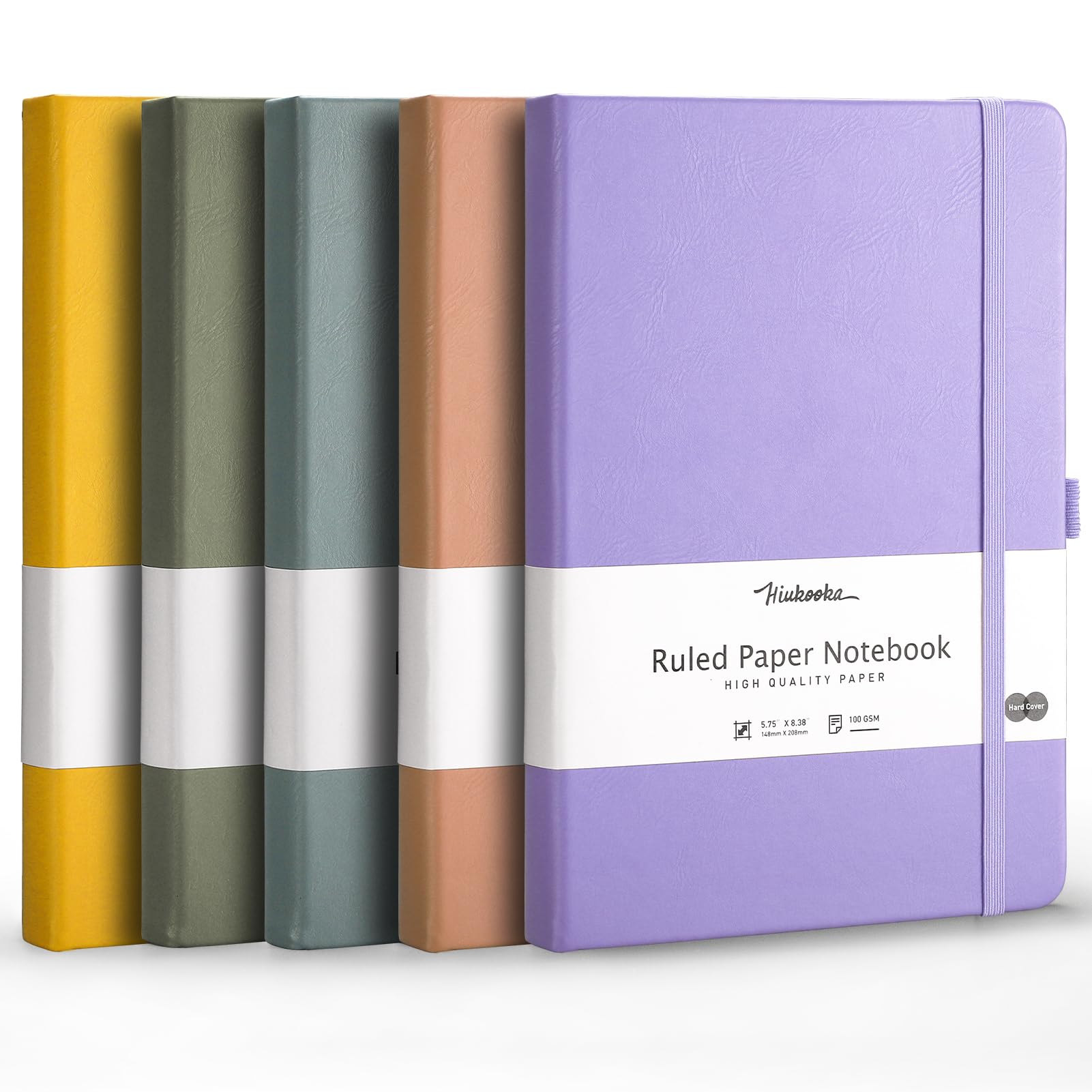 HIUKOOKA5 Pack College Ruled Lined Notebook,A5 Journaling Notebooks for Work,Multi Packs of Journals for Writing,860 Numbered Pages+80 Perforated Pages, 5.75'' x 8.38''- Multicolor 3