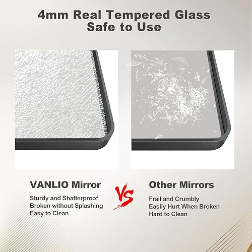 Miniatura 5 de Espejo de baño plateado de 36 x 36 pulgadas, espejo cuadrado de metal cepillado, espejo de pared rectangular de esquina redondeada, inastillable, no