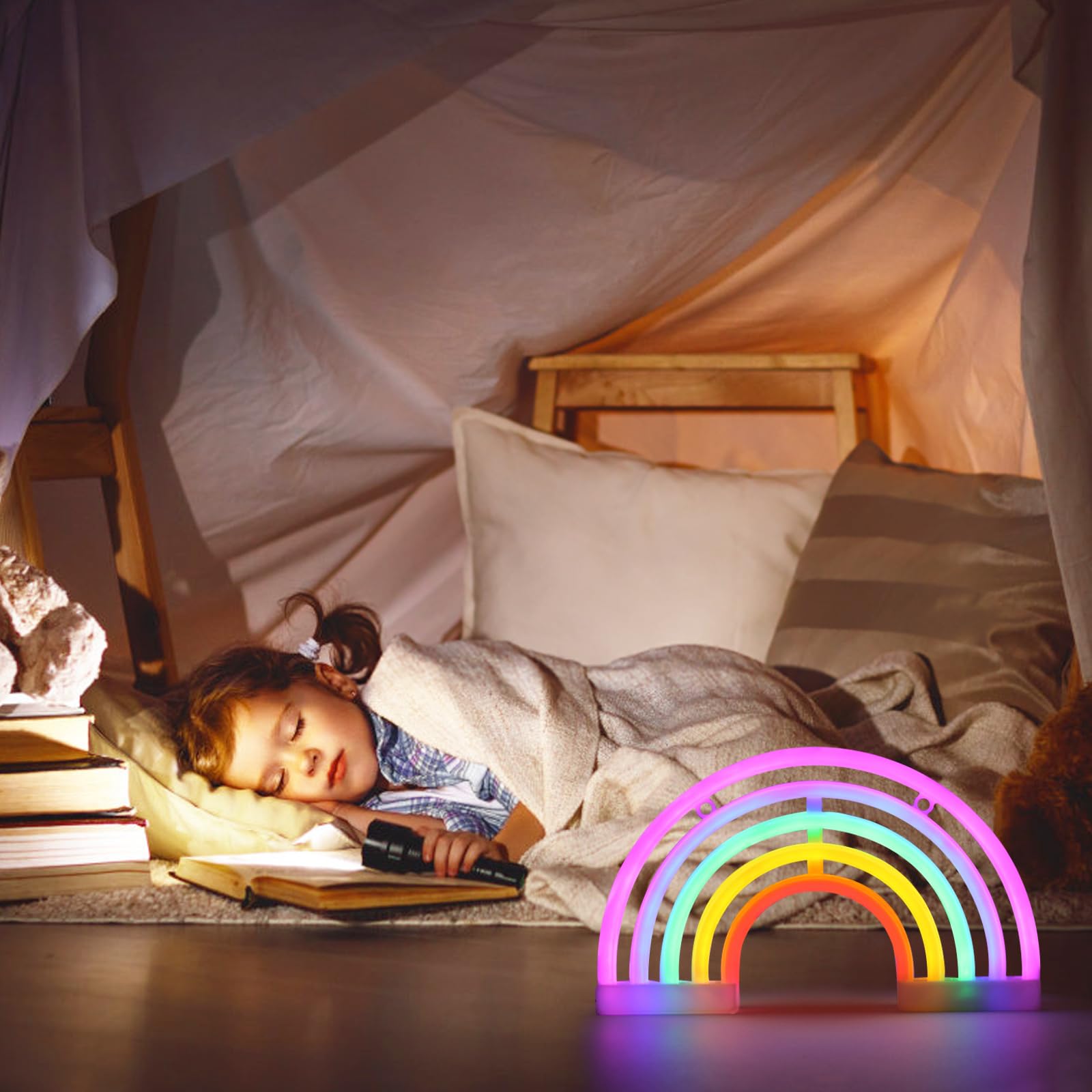 Tęczowa dekoracja LED neonowa lampka sygnalizacyjna, neonowe światło, urocza tęczowa neonowa lampka, dekoracja do sypialni, pokoju dziecięcego, na Boże Narodzenie