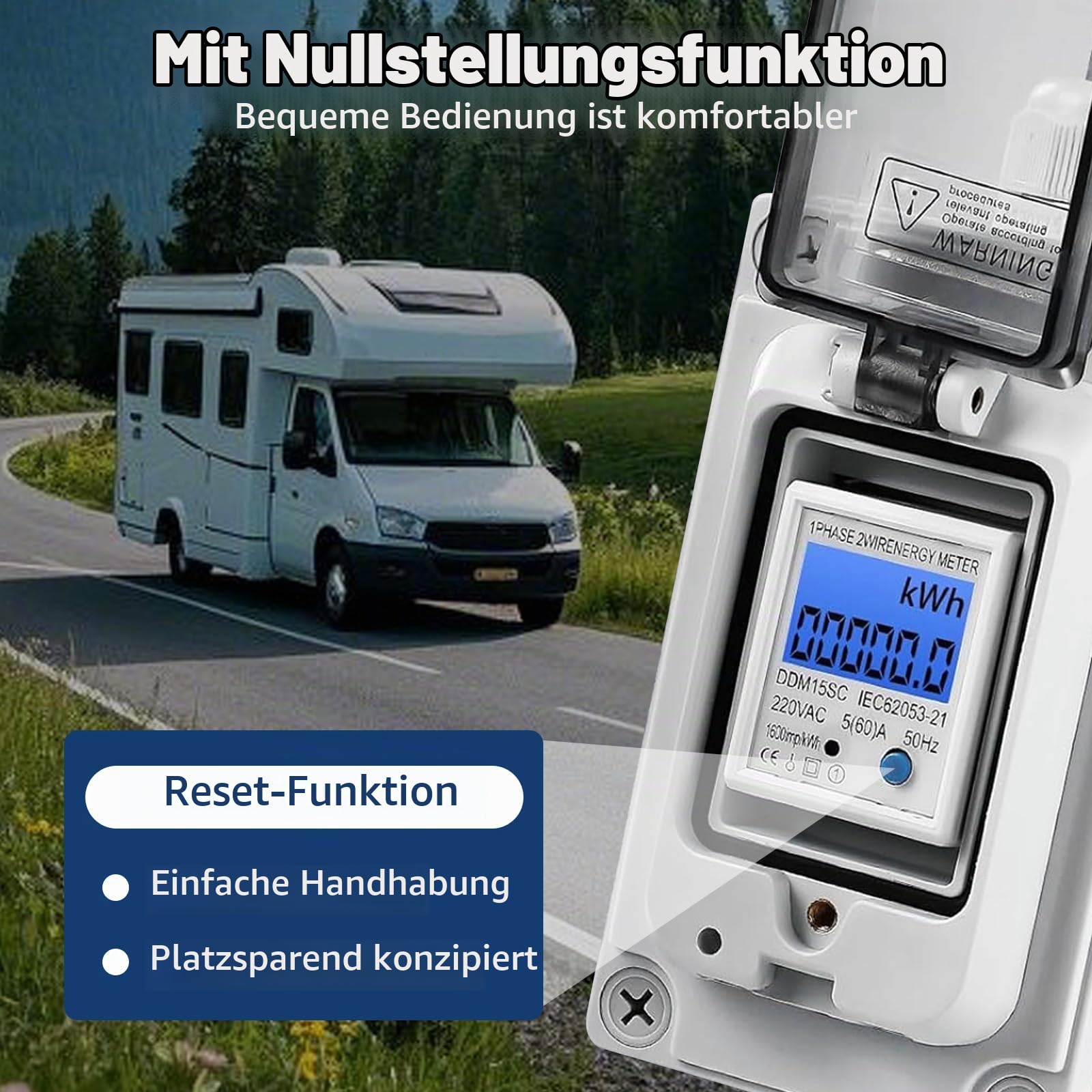 Mobiler Digitaler Stromzähler 230V 16A – Digitaler Stromverbrauchsmesser mit IP67 Wasserdich, Gummischlauchkabel, Industriesteck LED Stromzähler mit Reset für Wohnmobile Elektrofahrzeuge Haushalte