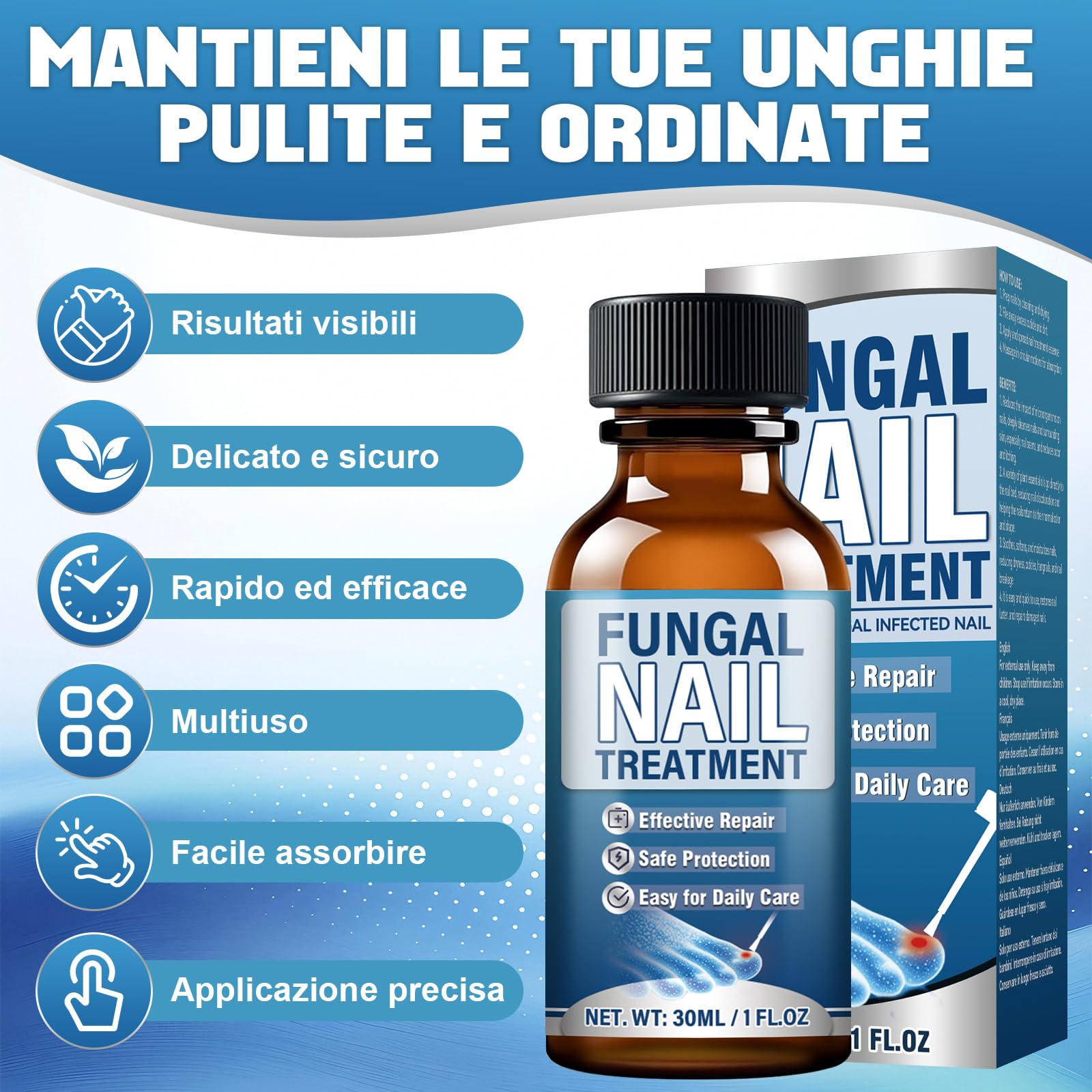 Micosi Unghie Piede, 30ml Liquido Antimicotico Unghie Piedi, Efficace Funghi Unghie Piedi con Pennello e Lima per Unghie Spesse, Ingiallite, Opache o Danneggiate