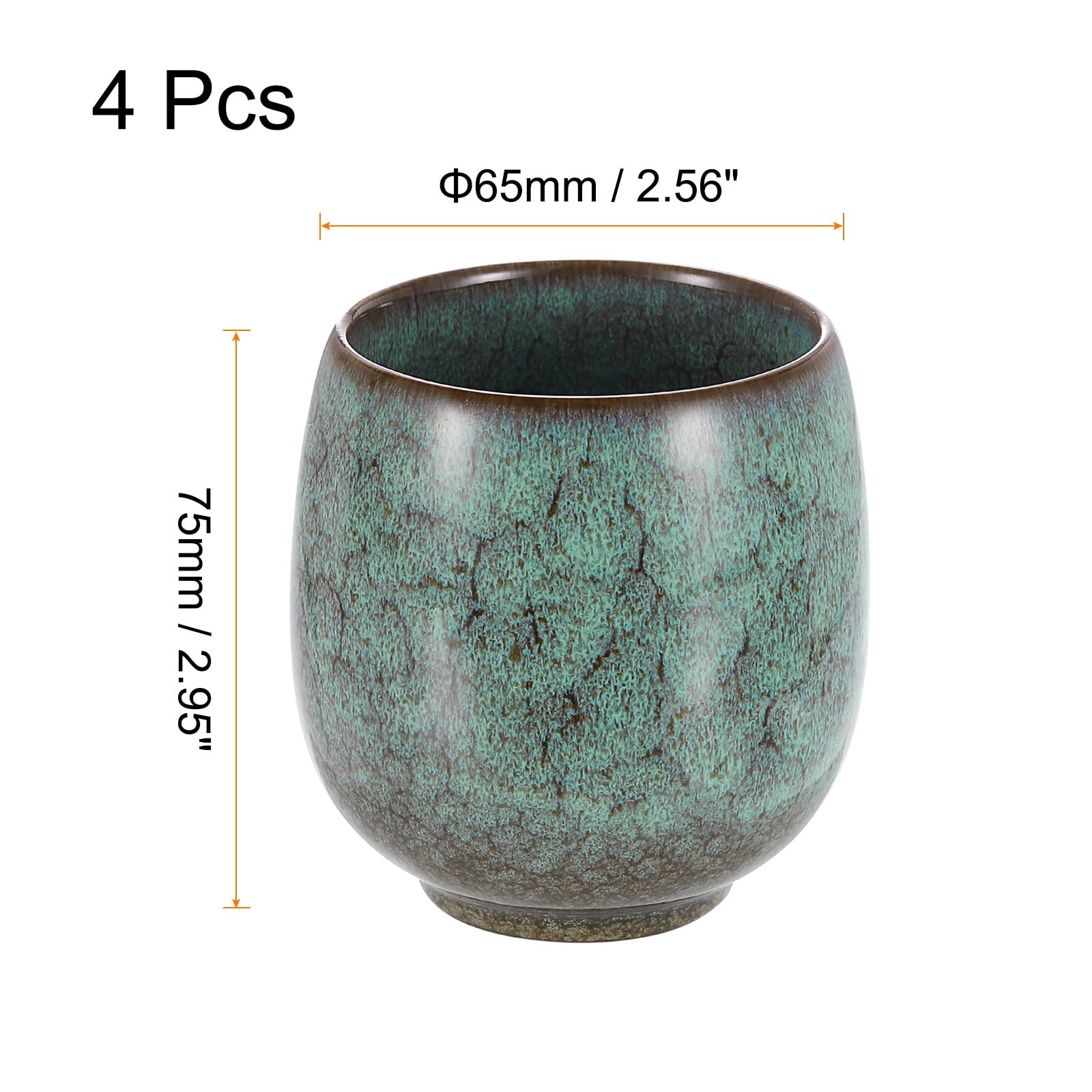 sourcing map Lot de 4 tasses à thé chinoises en céramique 163 g traditionnelles Gong Fu en céramique maté sans poignée pour maté, thé, café, vin, boissons, vert clair