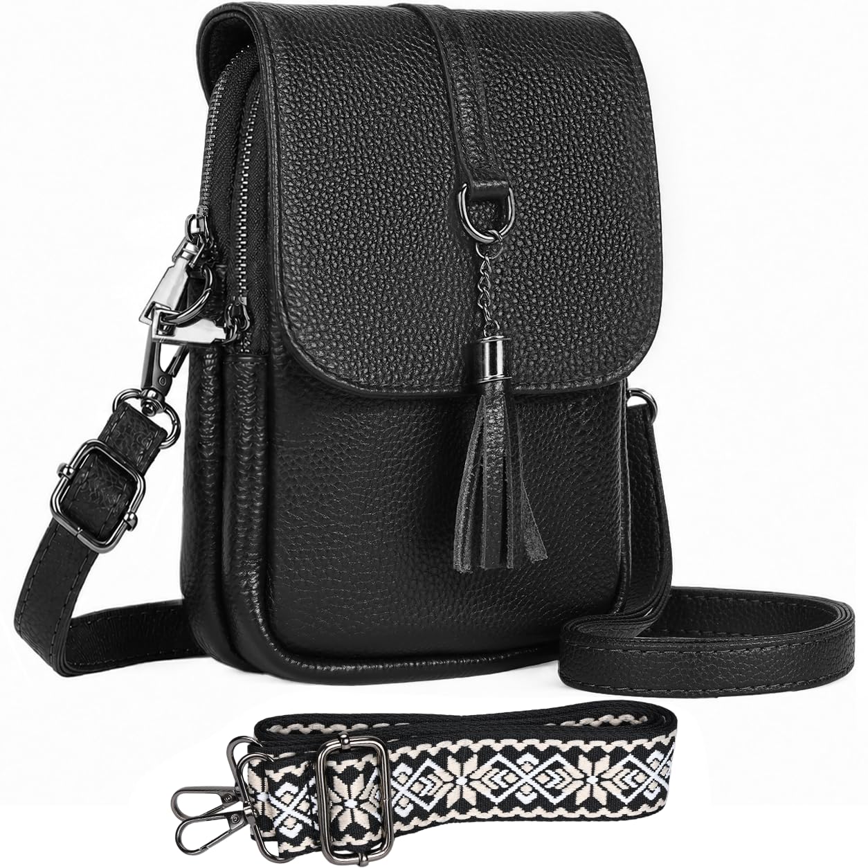 Sac Bandoulière Femme Cuir Véritable avec Protection RFID, Pochette Téléphone Portable Antivol & Élégant — Livré avec Deux Bandoulières