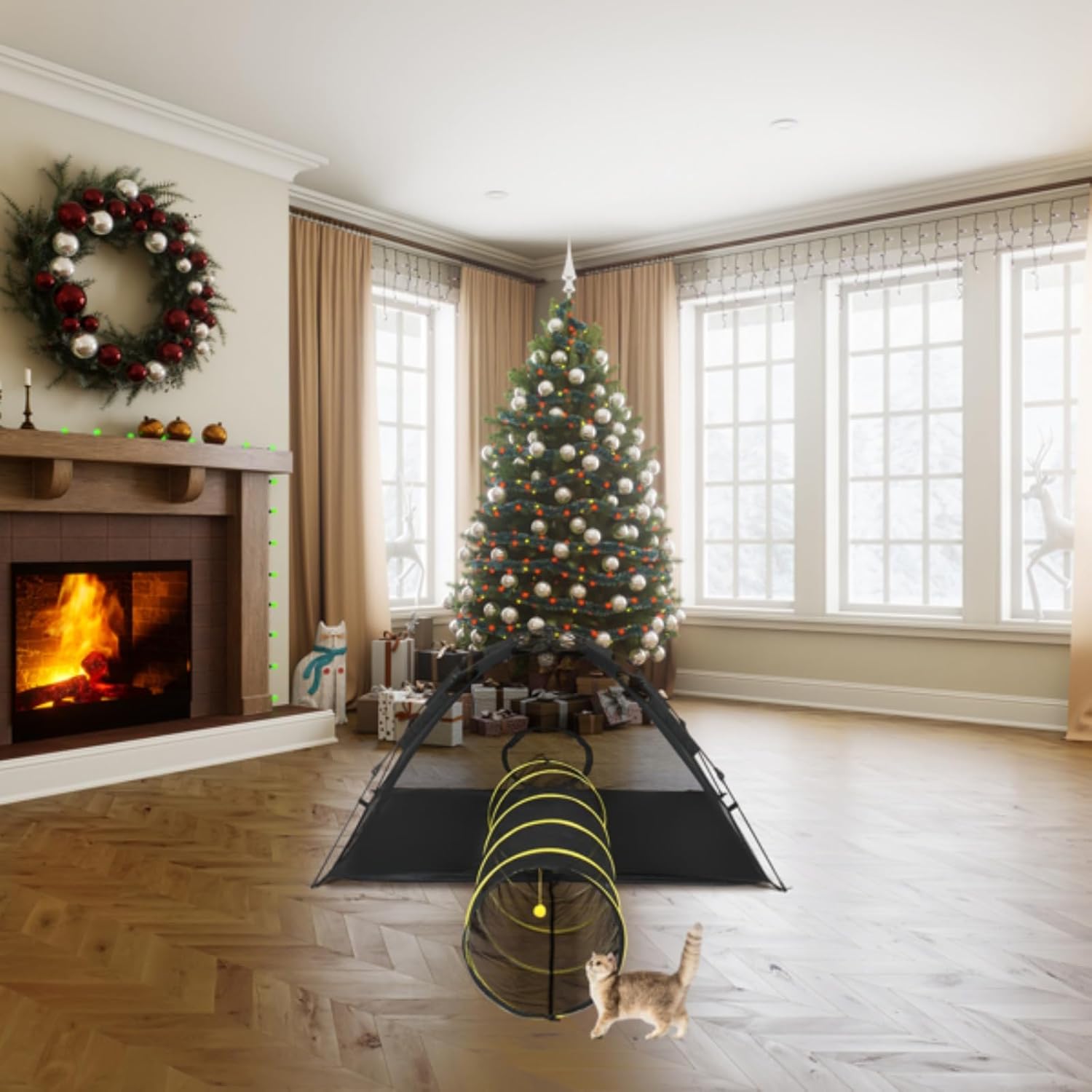 Outdoor Dome Tent,Cat Tent for Indoor and Outdoor,Outdoor Cat Play Tent with Tunnel, Portable Cat Playhouse for Indoor Outdoor, Cat Playpen Enclosed for Cats Rabbits and Small Animals, Yellow