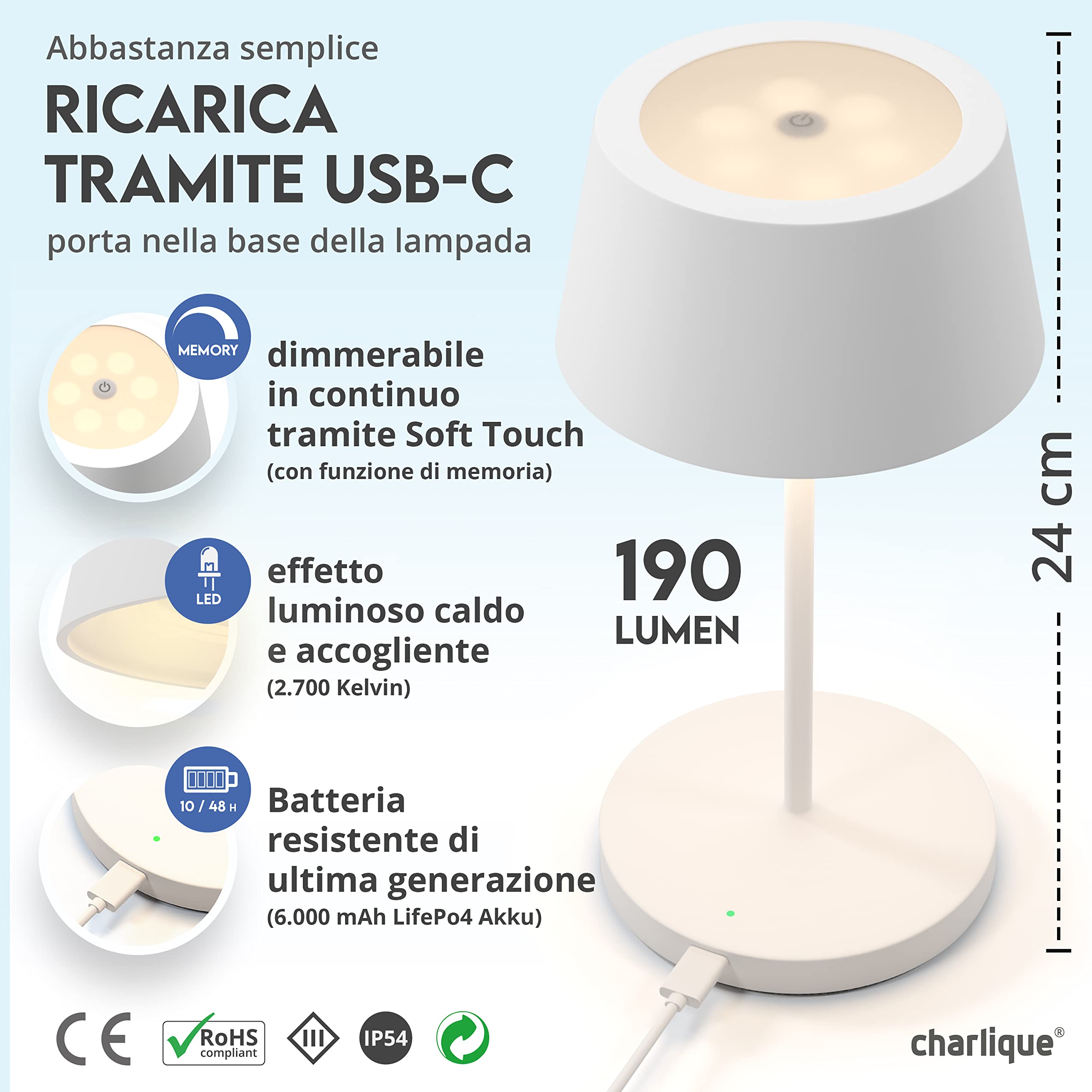 Briloner Serina Mini lampada da tavolo LED senza fili IP44, dimmerabile
