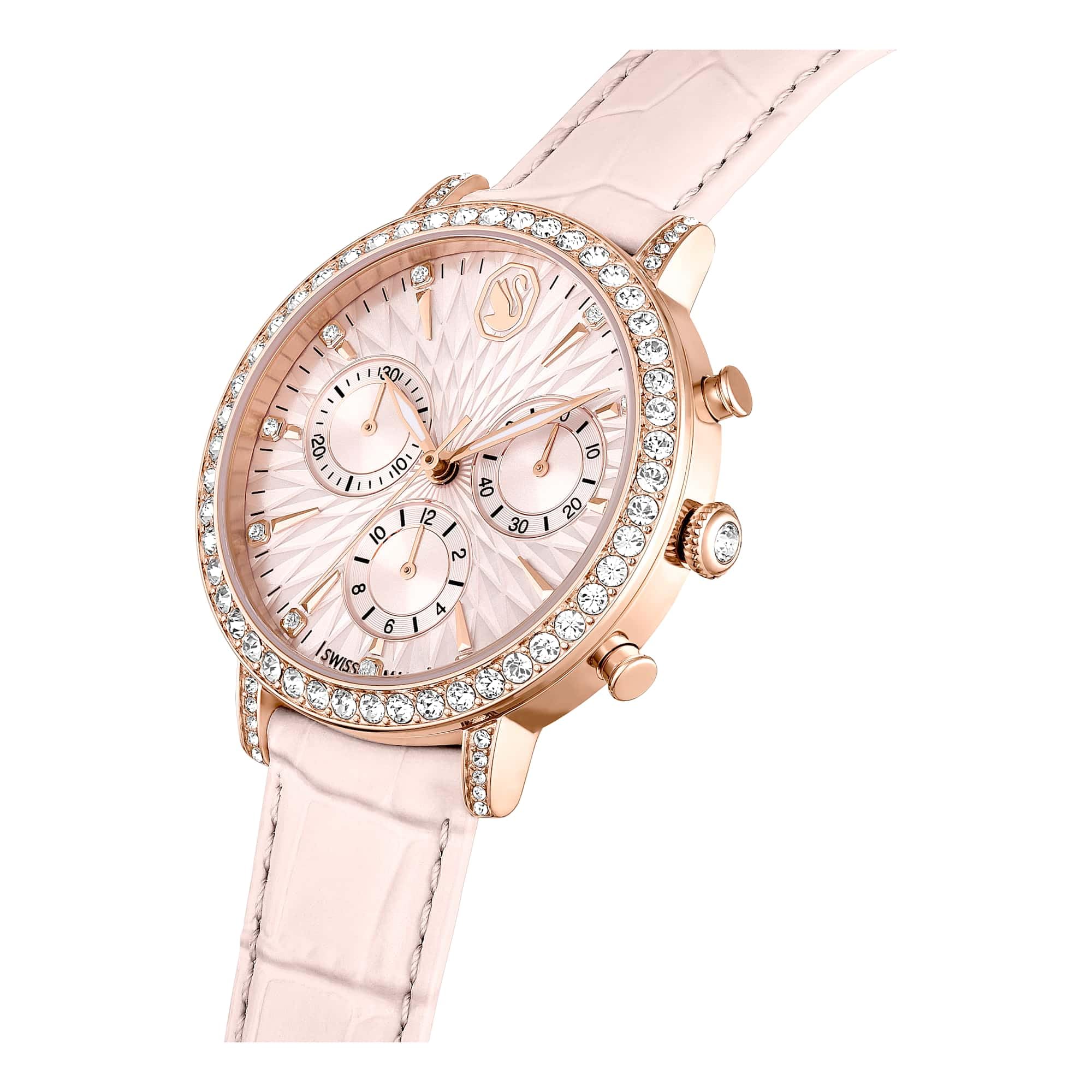 Swarovski Matrix Colección Reloj cronógrafo, Swiss Made, Correa de Piel, Acabado Tono Oro Rosa
