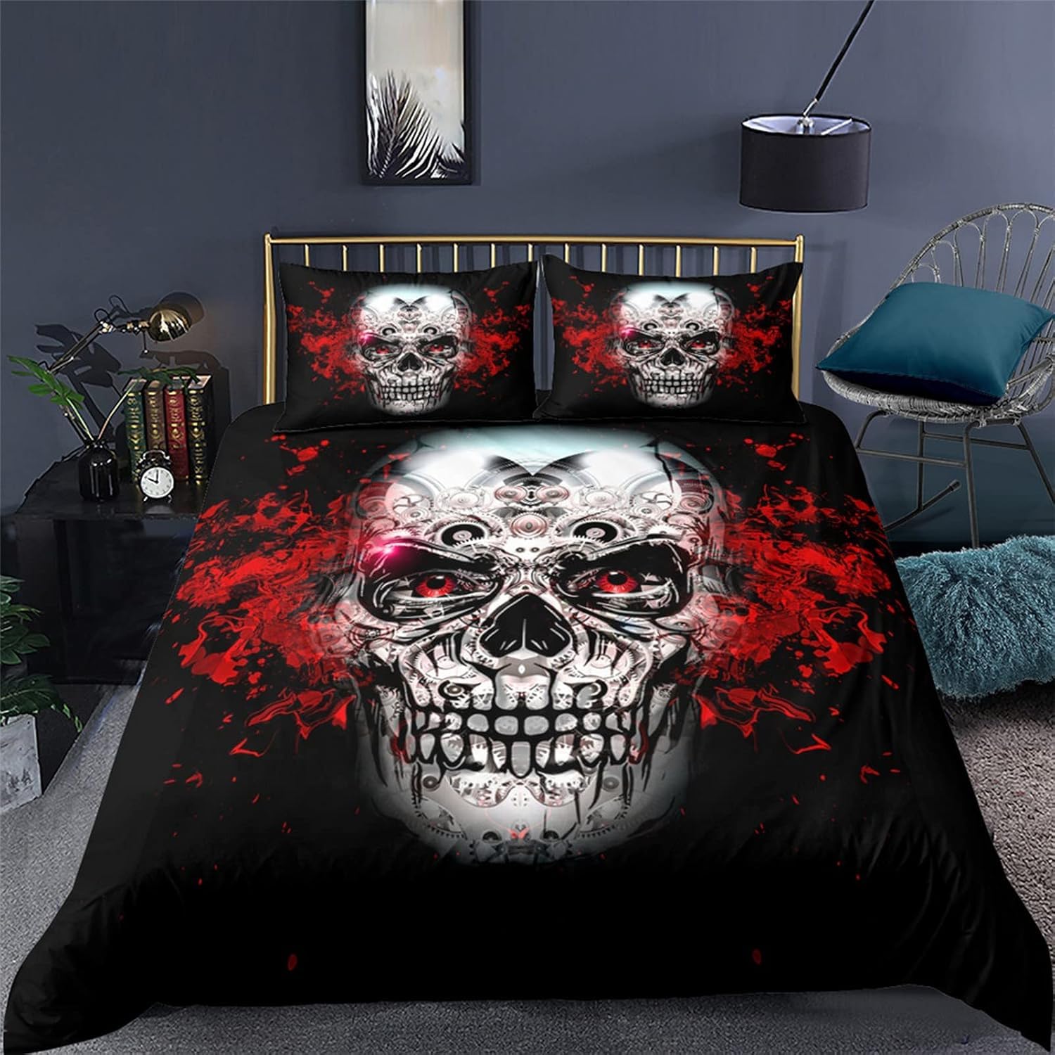 Parure de lit 2 personnes 260x240 squelette 3D housse de couette microfibre