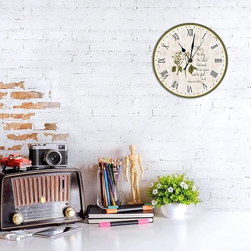 Miniatura 6 de Reloj de pared de madera con margaritas moradas vintage, reloj con versículo bíblico, reloj de pared de madera con leyenda "This is the day" The
