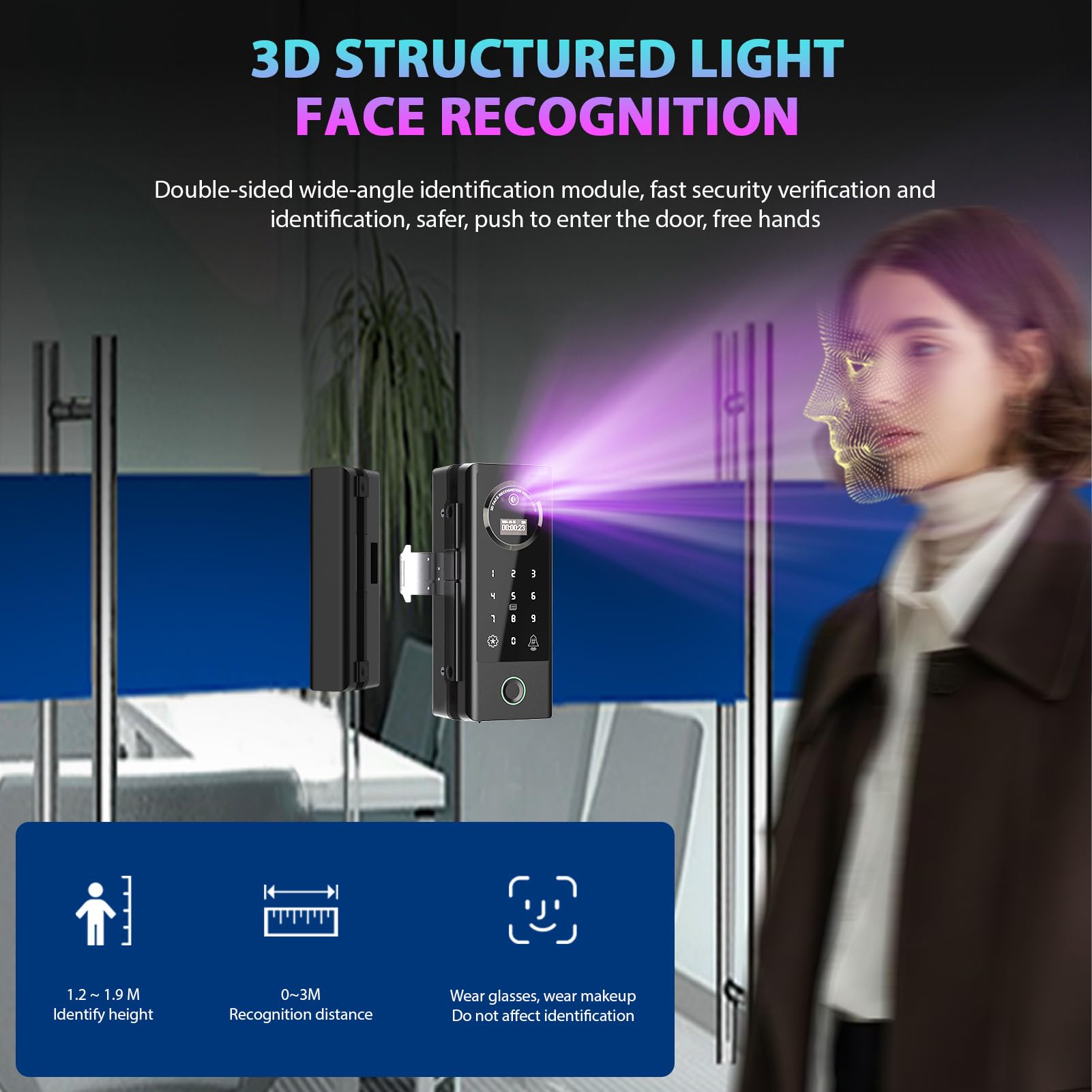 Swokely Smart Lock Glass Door Lock WiFi Remote Unlocking TT APP Face Fingerprint Password IC Card Unlocking Methods 2600mAh Rechargeable Battery Door Lock for 10-12mm Thickness Office Home Bedroom