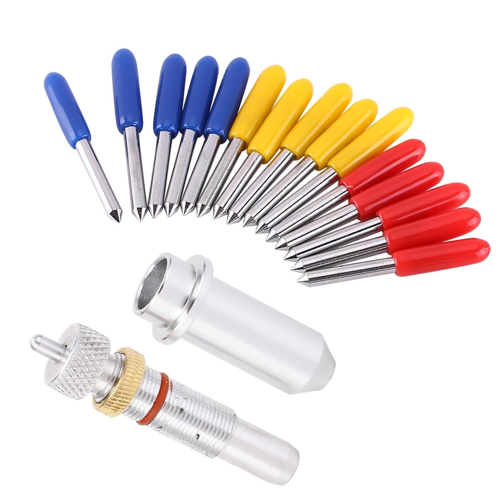 THE WHITE SHOP16pcs Cutting Knife Tungsten Steel Plotter Blade with Cutter Blade for Cutting 30/45/60 Degree with Holder Base