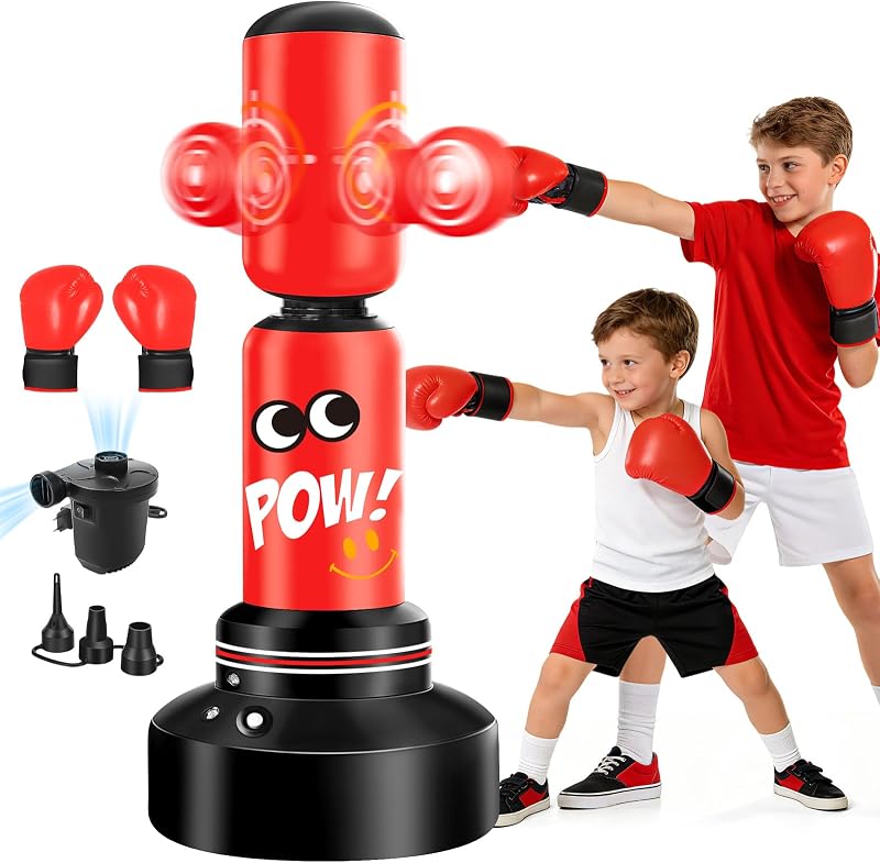 Set sac de box gonflabil vertical pentru copii JUOIFIP cu pompă și coardă de sărit, 165 cm, pentru băieți și fete, pentru antrenamentul de reacție și taekwondo
