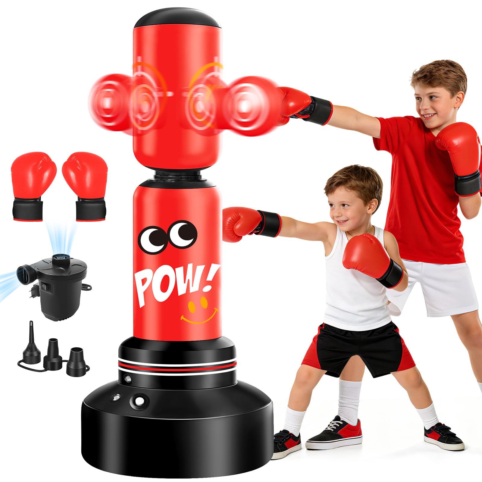 Saco Boxeo niños, Set de Boxeo con Bomba y Cuerda para Saltar Saco de Boxeo Hinchable Grande de 165cm, Regalos para niños y niñas de 3 a 12 años para Practicar kárate, Taekwondo
