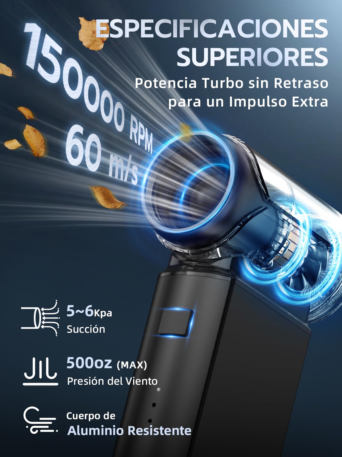 Smiling Shark Soplador de Polvo Eléctrico, J02 Aluminio 150000RPM Plumero de Aire Comprimido Potente Inalámbrico con Modo Storm y Batería de 8000mAh, Mini Turbo Ventilador para Cooling/PC/BBQ/Coche
