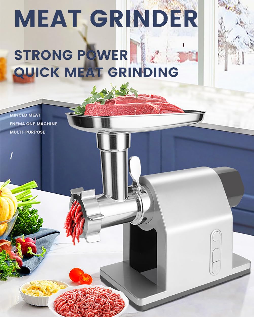 UMJIGF 2000W Meat Grinder Electric, Meat Mincer Machine, Food Grinder Sausage Maker with 3 Cutting Plates, Sausage Stuffer Tube Kit, Home Kitchen Stuffing Meat Blender,