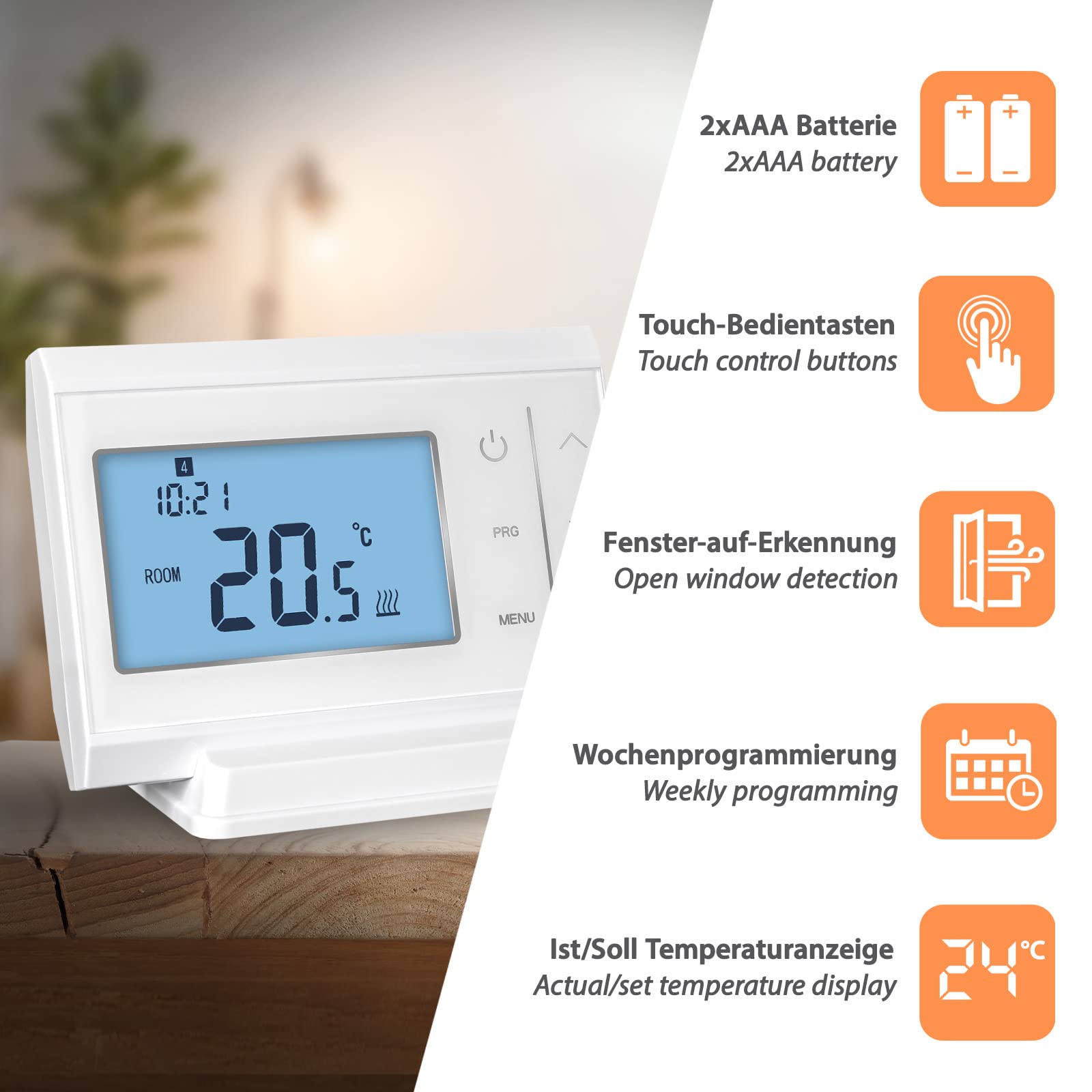868MHz Funk-Thermostat/Raumregler Set, Sender mit Batteriebetrieb (2X AAA), Tuya Smart App für Smartphone & Tablet