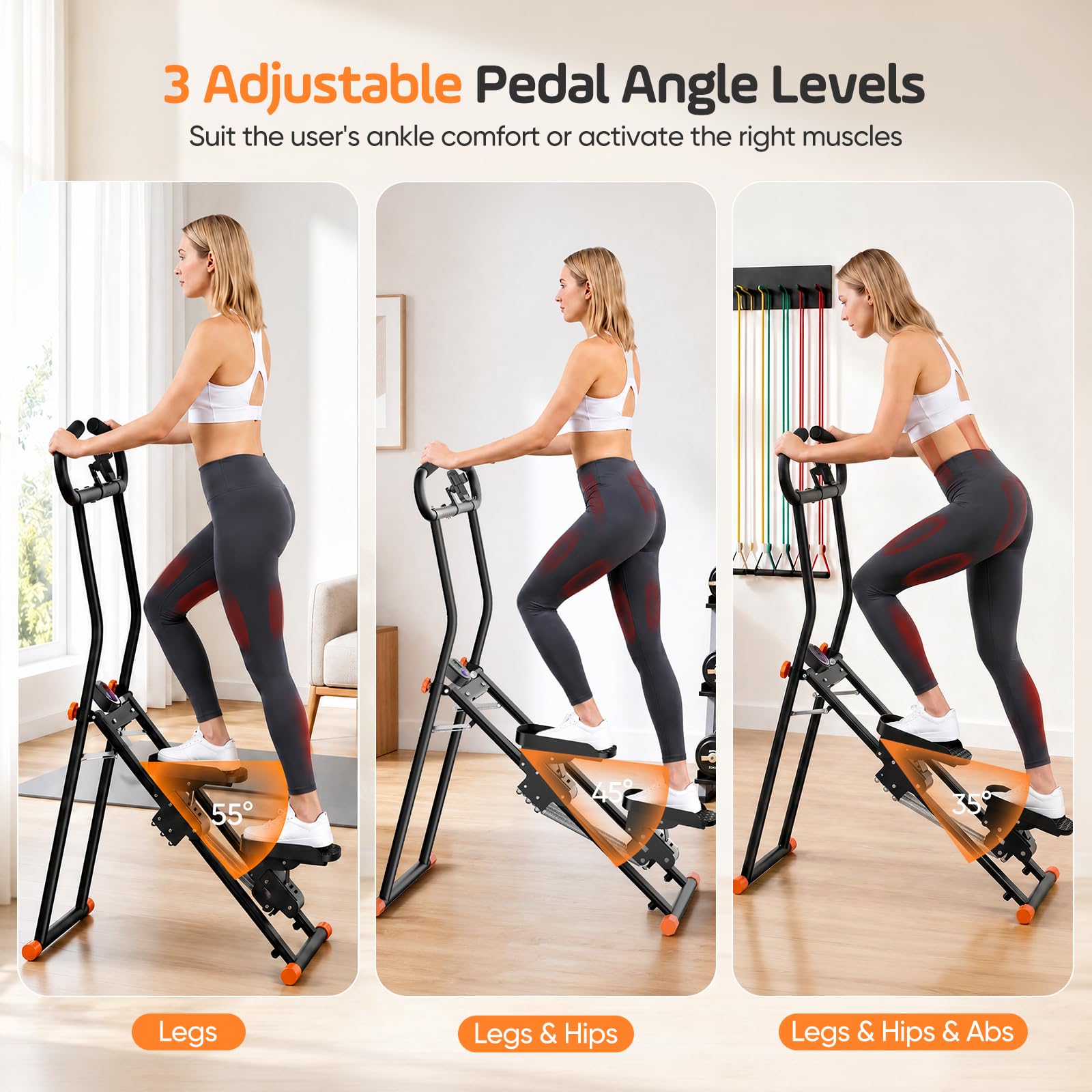 Stepper Home Fitness - Crosstrainer in metallo con LCD, 3 livelli di resistenza | Supporto per telefono, regolabile in altezza, portatile, per fitness, fino a 150 kg, nero