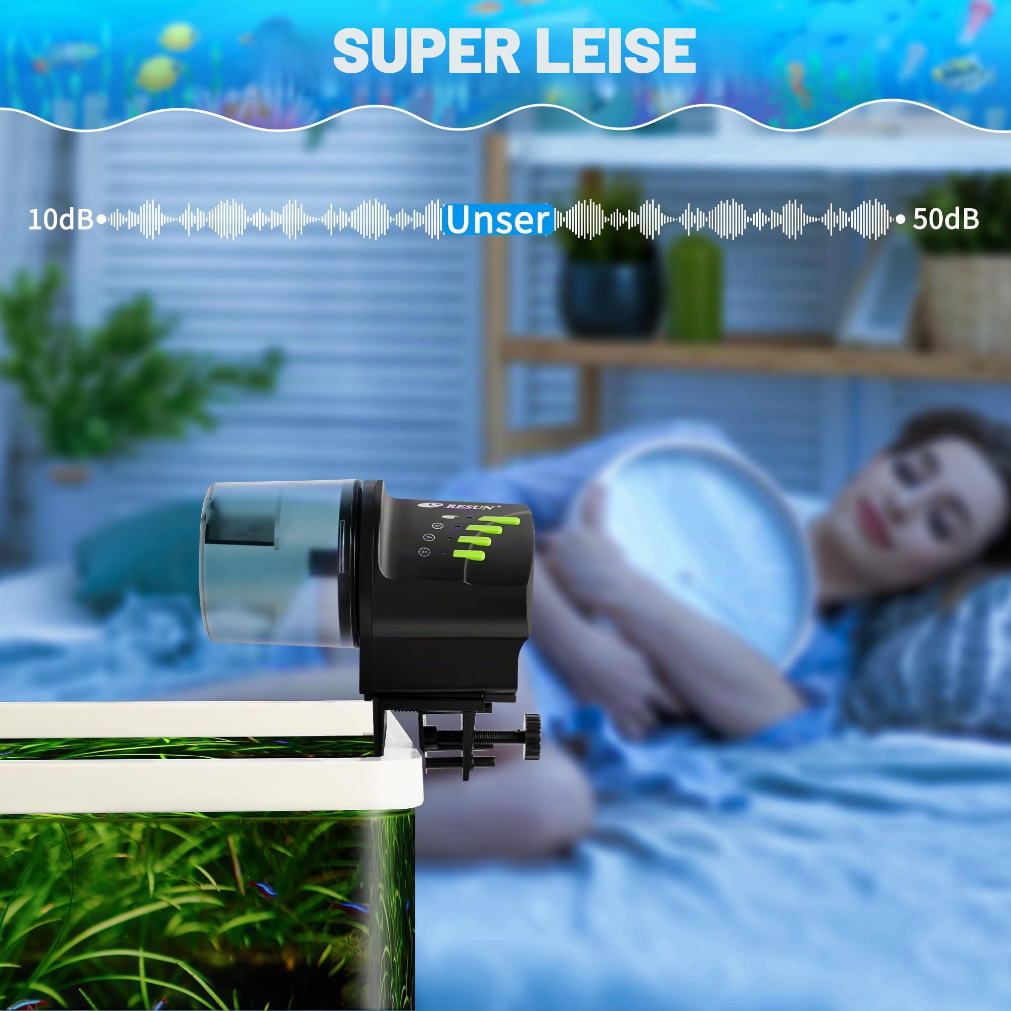 Ycozy Fischfutterautomat Aquarium FischFutterspender Futterautomat Fische Steckernetzteil Super Einfacher Einstellung Automatischer Fischfutter für Urlaub Goldfische Schildkröten
