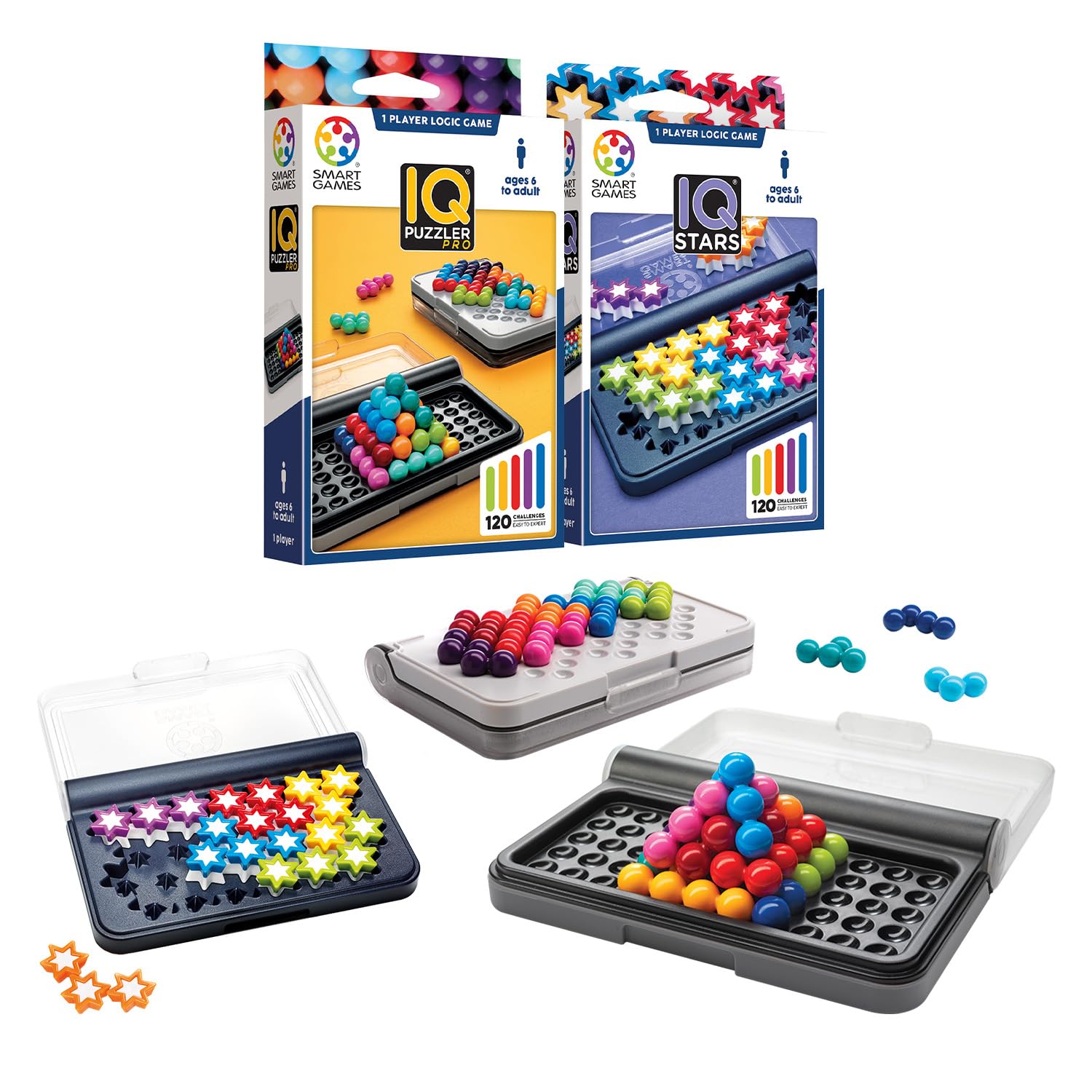 Smart Games - Pack Iq Puzzler Pro E Iq Stars | Giochi Per Bambini E Adulti | Rompicapo Adulti E Rompicapo Bambini | Gioco Educativo 6 Anni | Giochi Da Viaggio 1 Giocatore