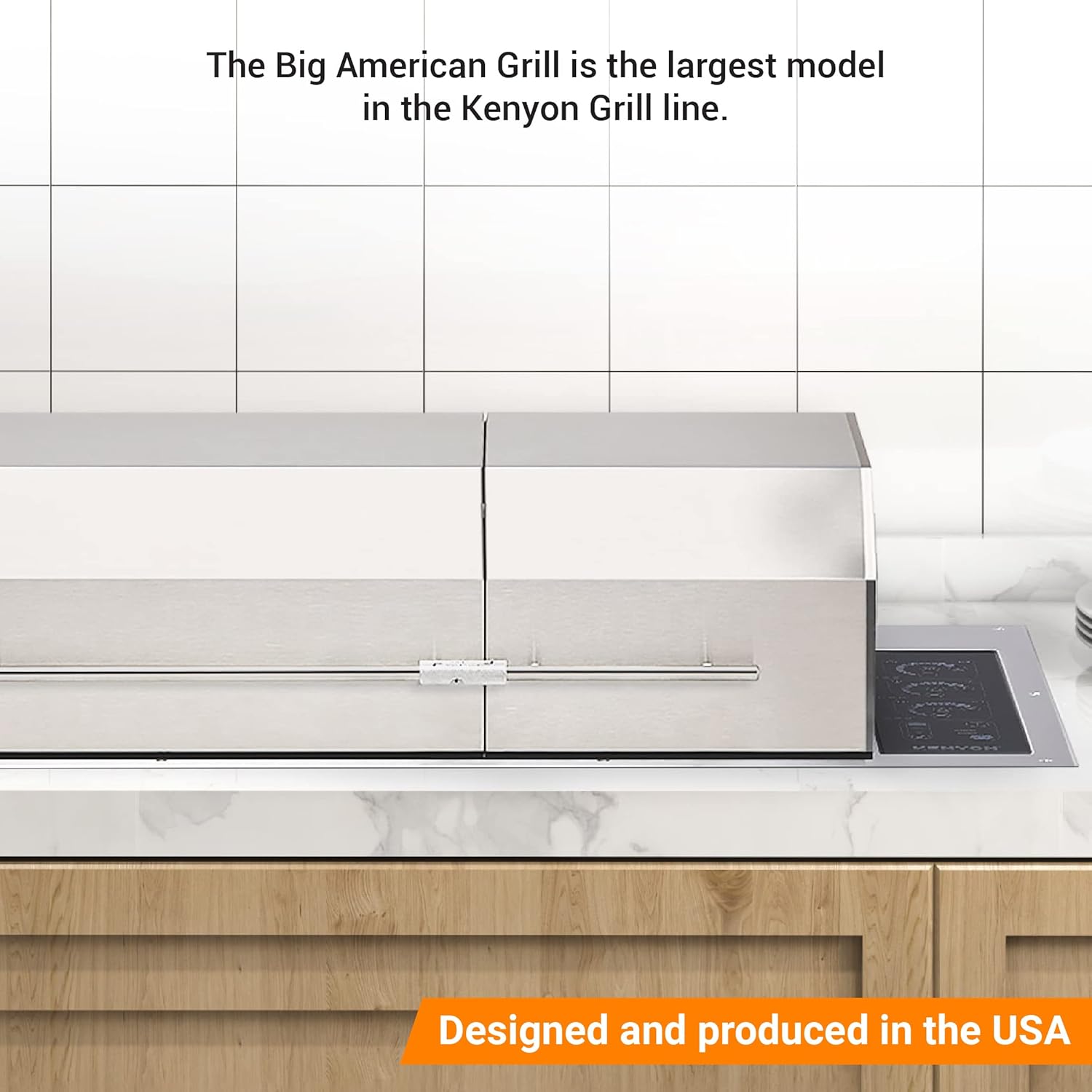 Kenyon B70432 The Big American Grill, Built-In Electric Grill With 3 Burners And Split Lid, Stainless Steel Grill With IntelliKEN Control, UL-Approved For Indoor And Outdoor Use, 240V