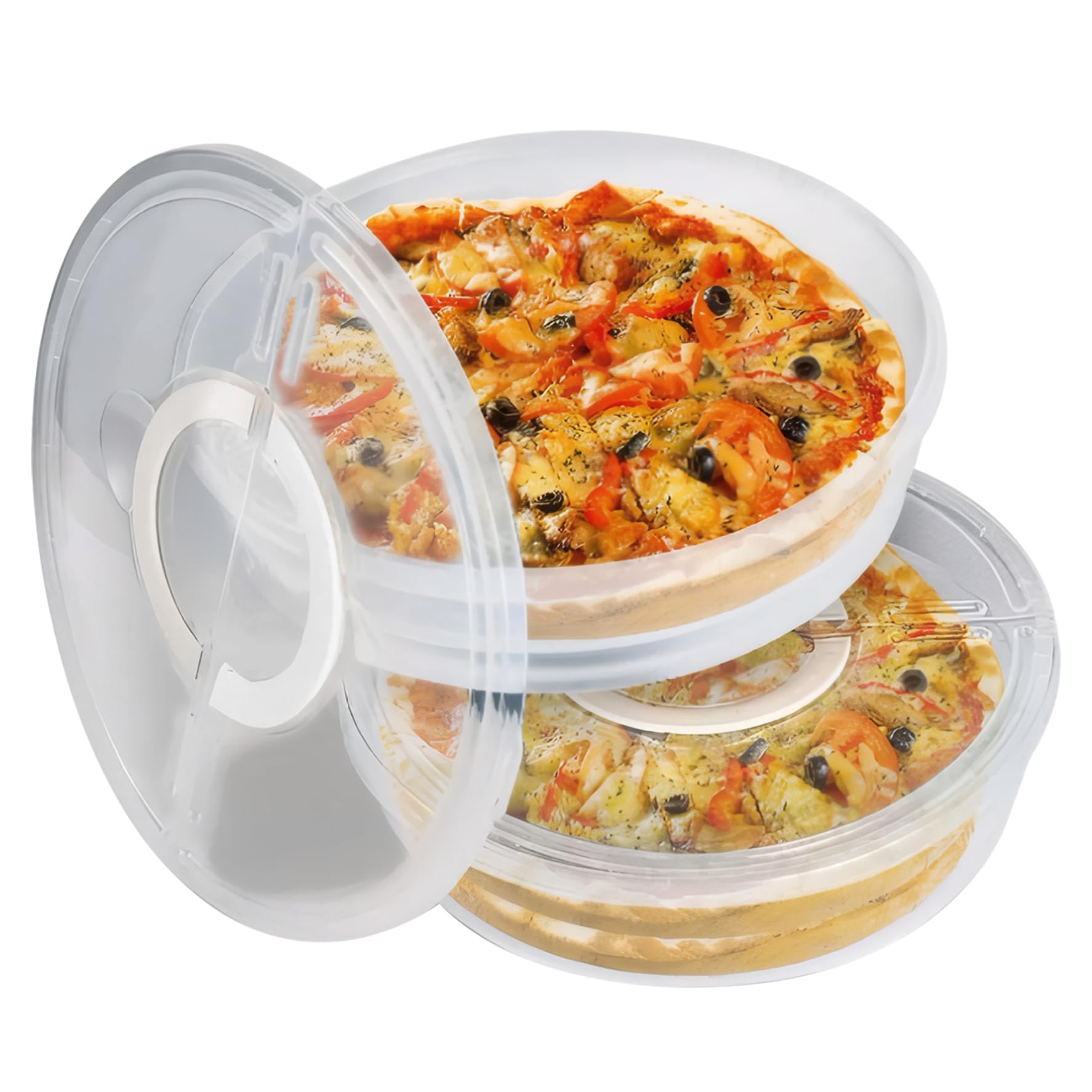Wedhapy Pie Carrier 2Pcs Pizza Storage Container 12'' Pie Carrier Reusable Pizza Container with Lid ＆ Handle Clear Cookie Round Food Storage