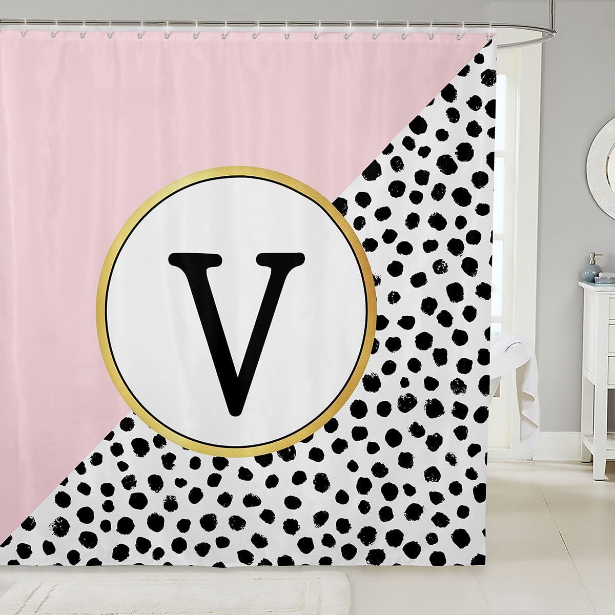 Feelyou Polka Dots Letter V Shower Curtains Waterproof Fabric 72"x72"