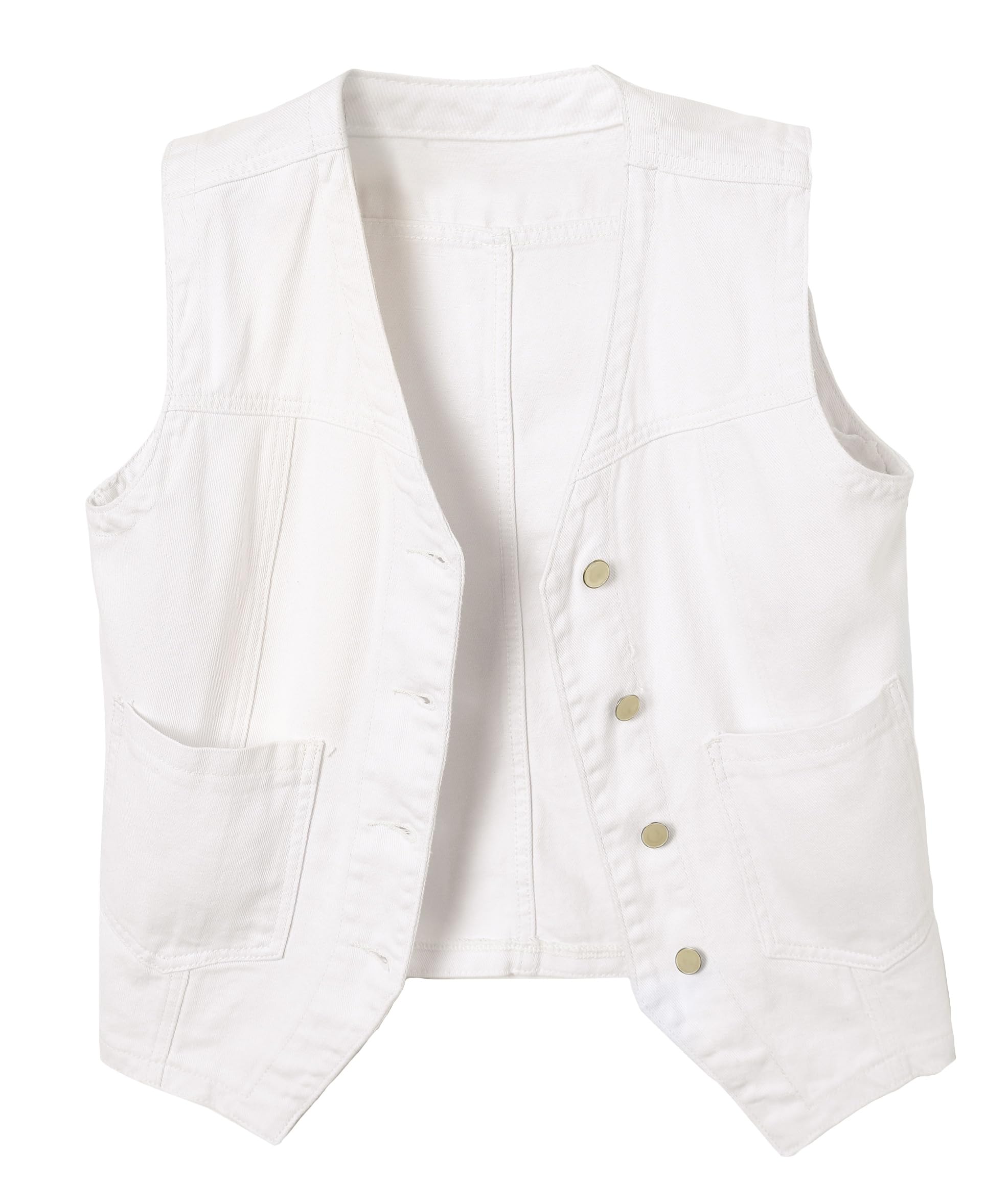 Ladyful Womens Sleeveless Denim Vest V Neck Button Down Jean Waistcoat Jacket