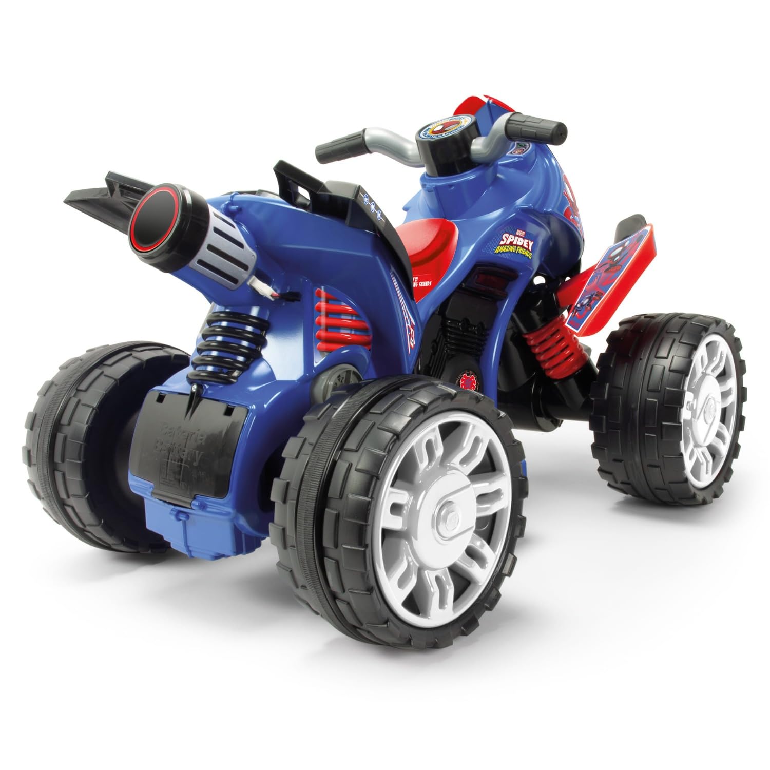INJUSA - Quad elektryczny The Beast Spiderman, dla dzieci od 2 do 4 lat, akumulator 12 V, pedał przyspieszenia, bieg wsteczny i plastikowe koła, maksymalna prędkość 6 km/h, kolor niebieski