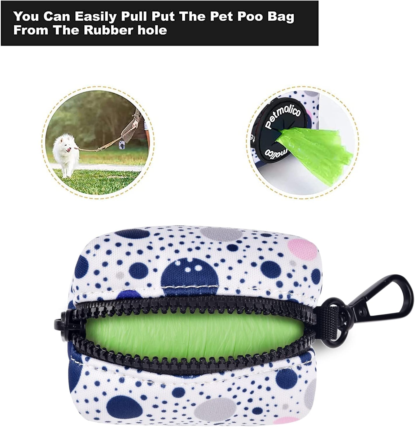 Petmolico Dog Poop Bag Holder Dispenser 2 Pack, Blue Dots image 2