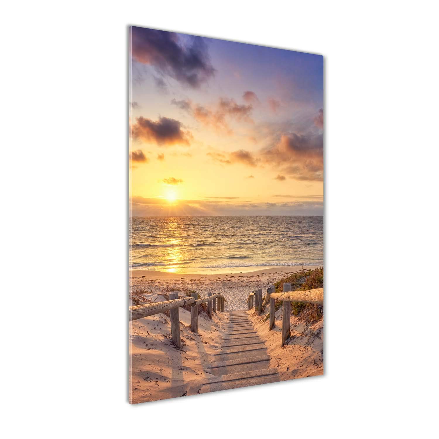 Peinture sur verre chemin de la plage jaune pour illuminer votre salon Tulup