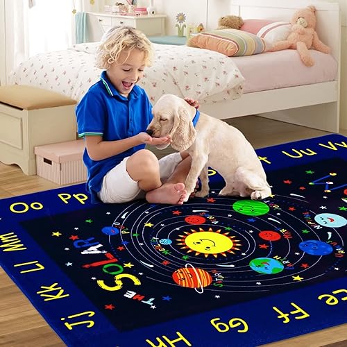 Miniatura 7 de GlowSol ABC - Alfombra para niños con alfabeto de 3 x 5 pies, alfombra espacial para niños, educativa, aprendizaje educativo, espacio exterior,