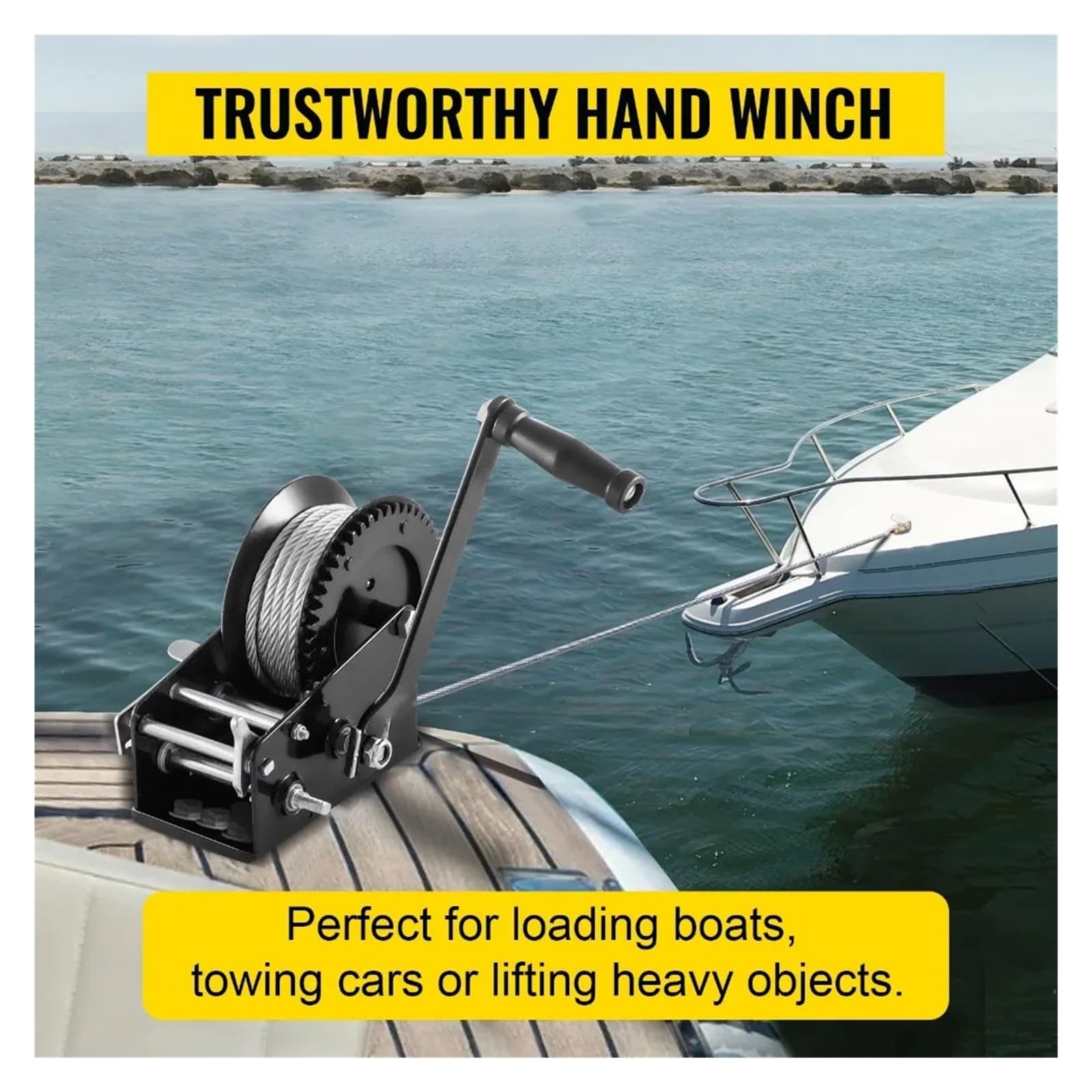 Cabrestante manual de remolque de 3500 libras, manivela de mano pesada con cable de acero de 33 pies para barco, SUV, vehículo todoterreno, remolque equint, fácil de usar