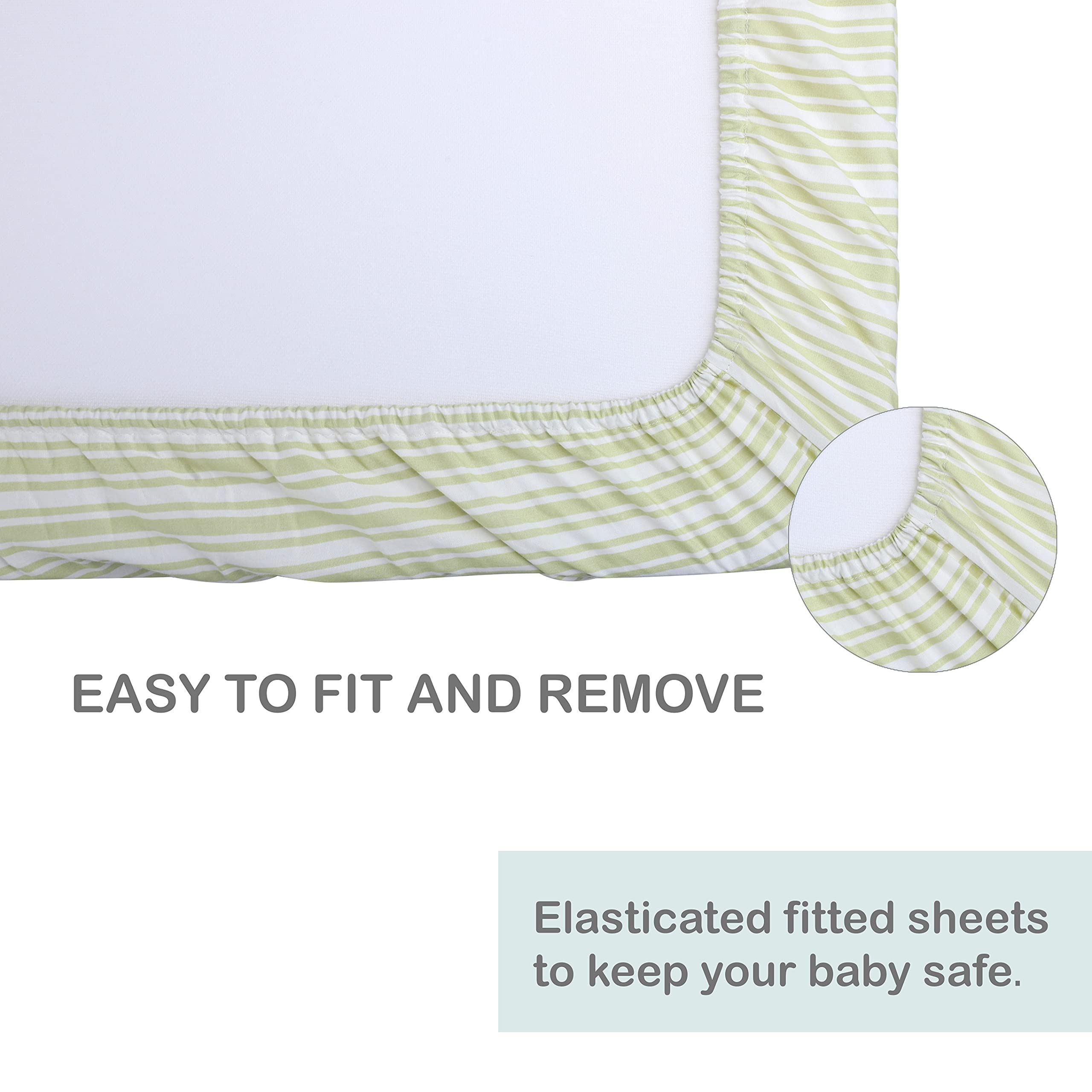 abracadabra Cotton Fitted Crib Sheet for Newborns & Infants (70 cm x 140 cm, Green Stripe) - Image 3 thumbnail